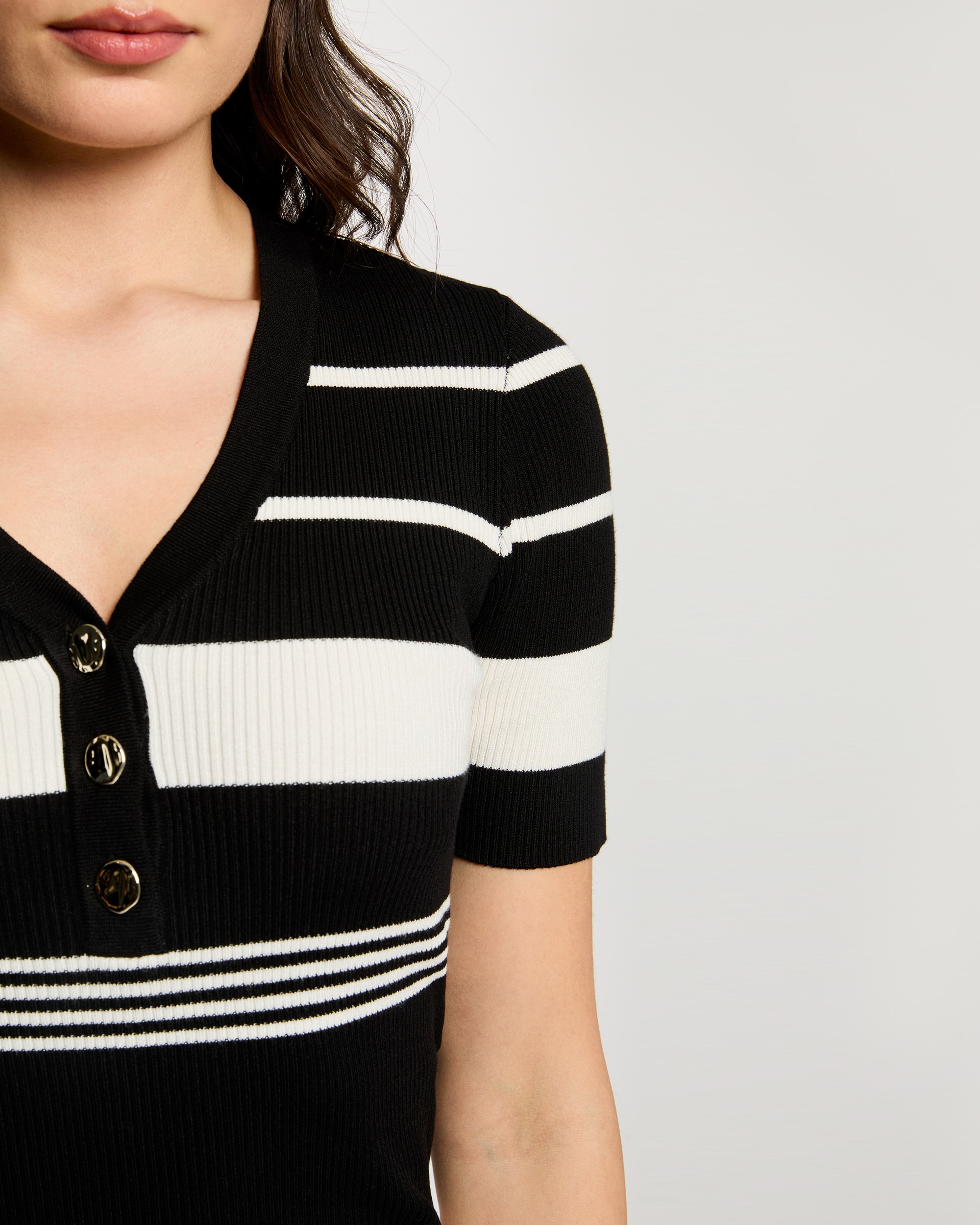 Jersey de mujer fino con escote pico - Morgan - Negro Negro-4