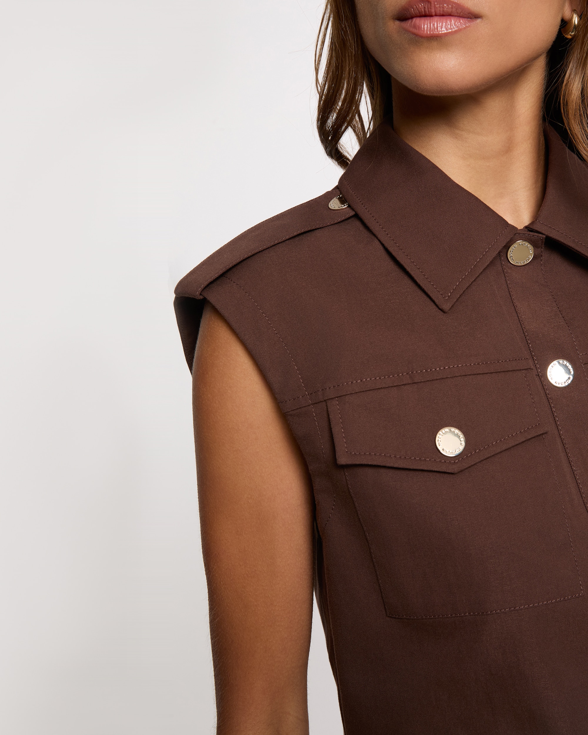 Chaqueta de mujer corta sin mangas - Morgan - Marrón Marrón-4