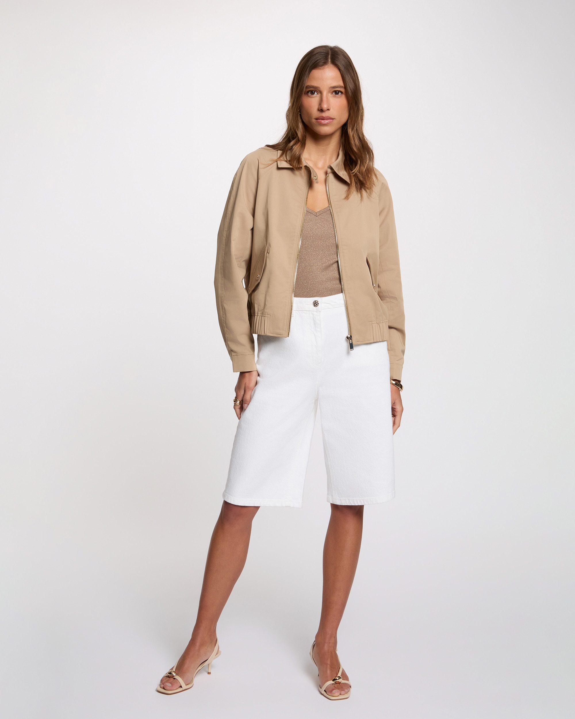 Chaqueta de mujer corta cuello abierto - Morgan - Beige Beige-3