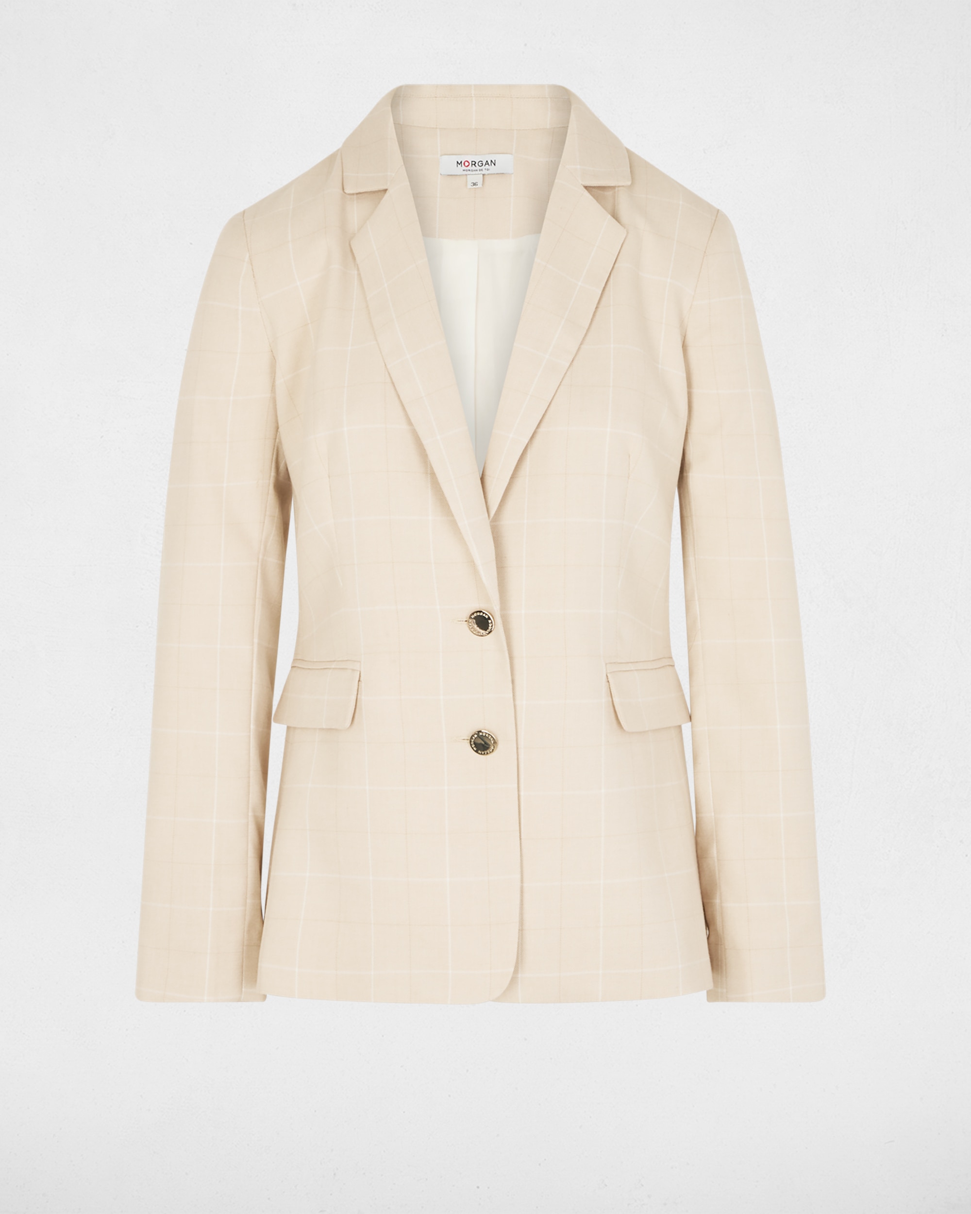 Blazer de mujer con cuello sastre y estampado de cuadros - Morgan - Beige Beige-5
