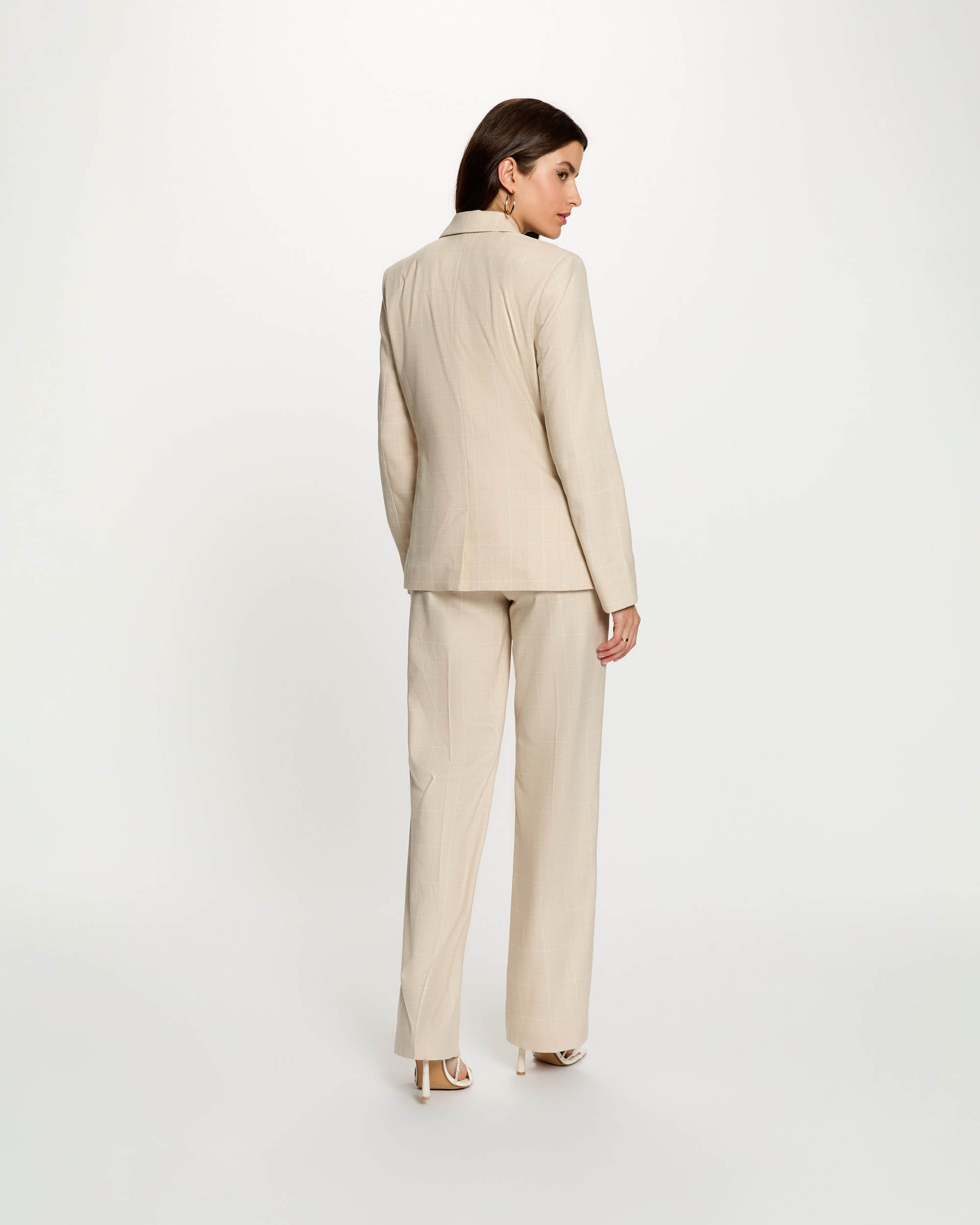 Blazer de mujer con cuello sastre y estampado de cuadros - Morgan - Beige Beige-2