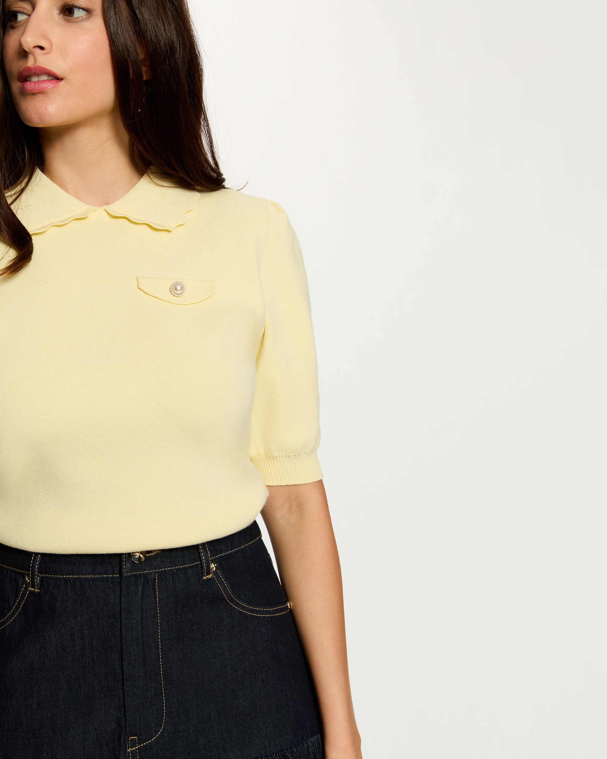 Jersey de mujer con mangas abullonadas y bolsillo - Morgan - Amarillo Amarillo-4