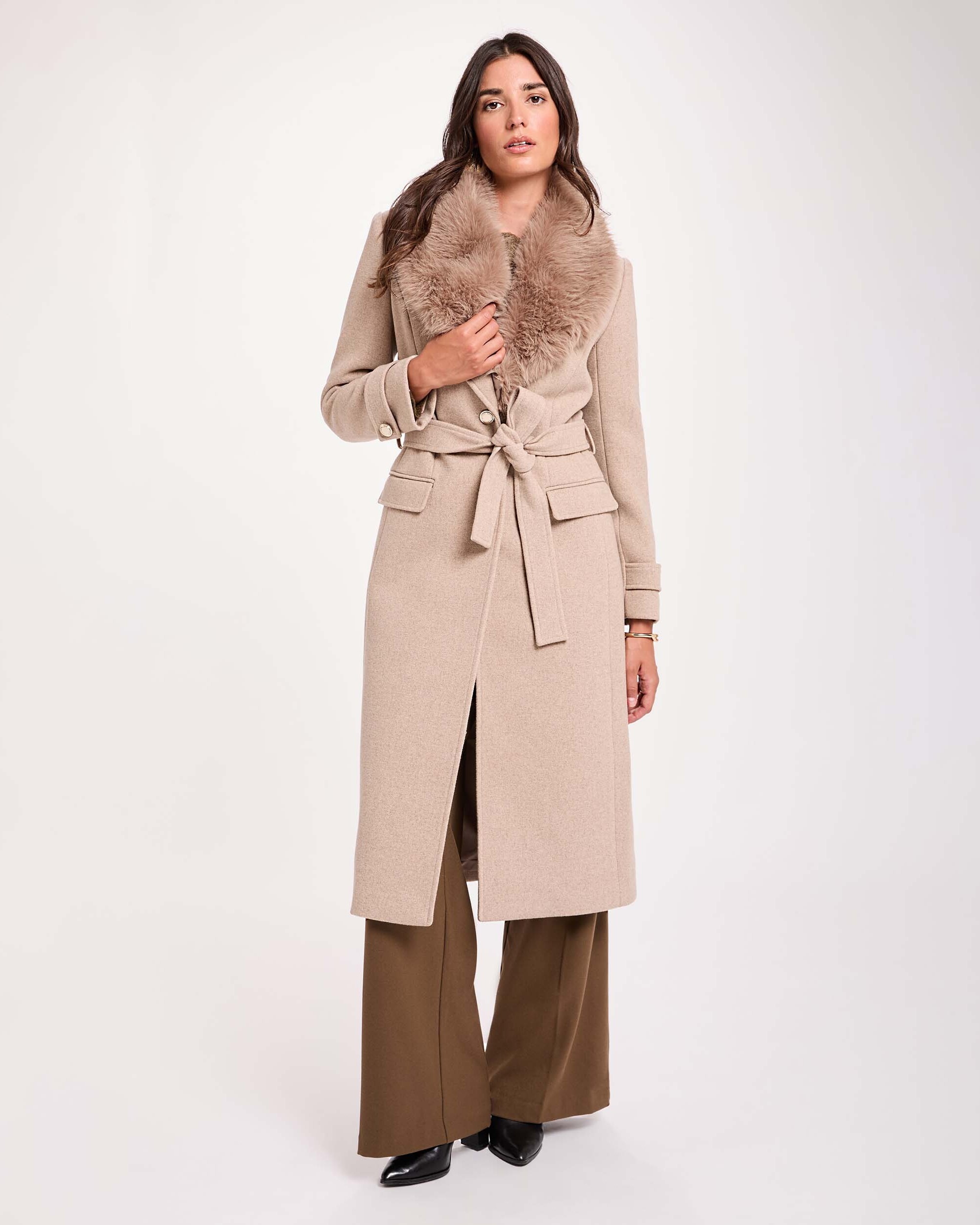 Abrigo de paño de mujer en lana - Morgan - Beige Beige-3