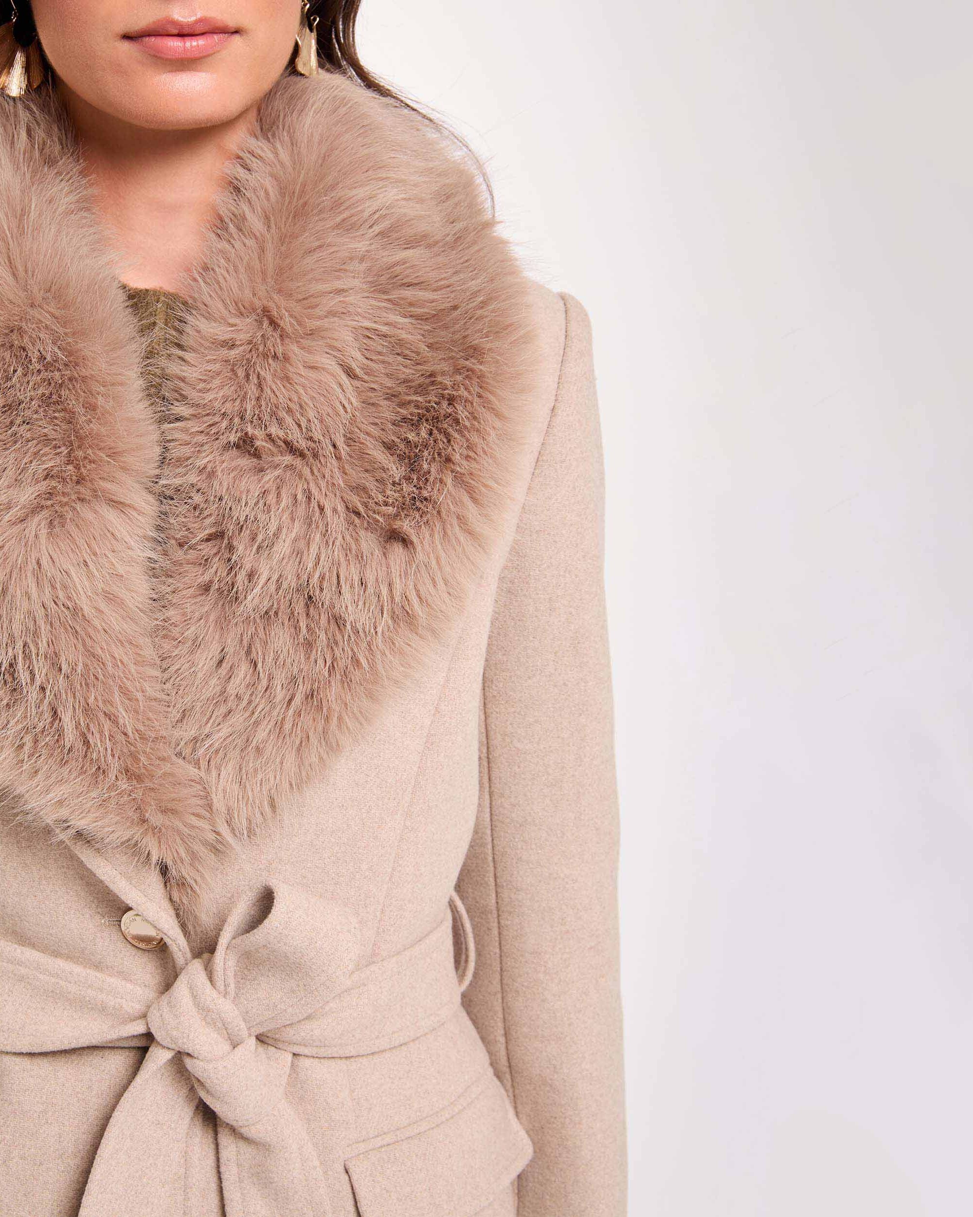 Abrigo de paño de mujer en lana - Morgan - Beige Beige-4