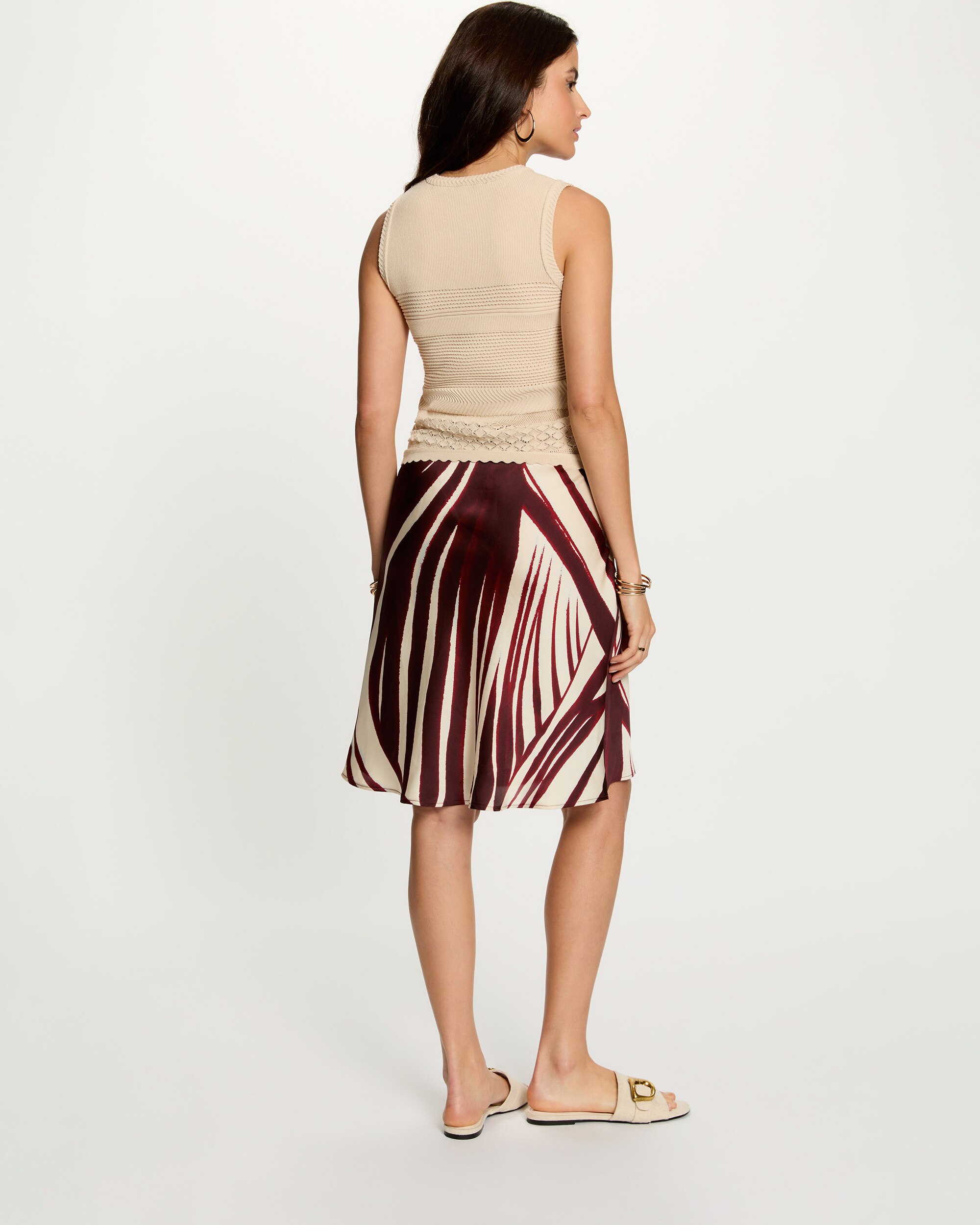 Falda midi satinada con estampado de rayas - Morgan - Multicolor Multicolor-2