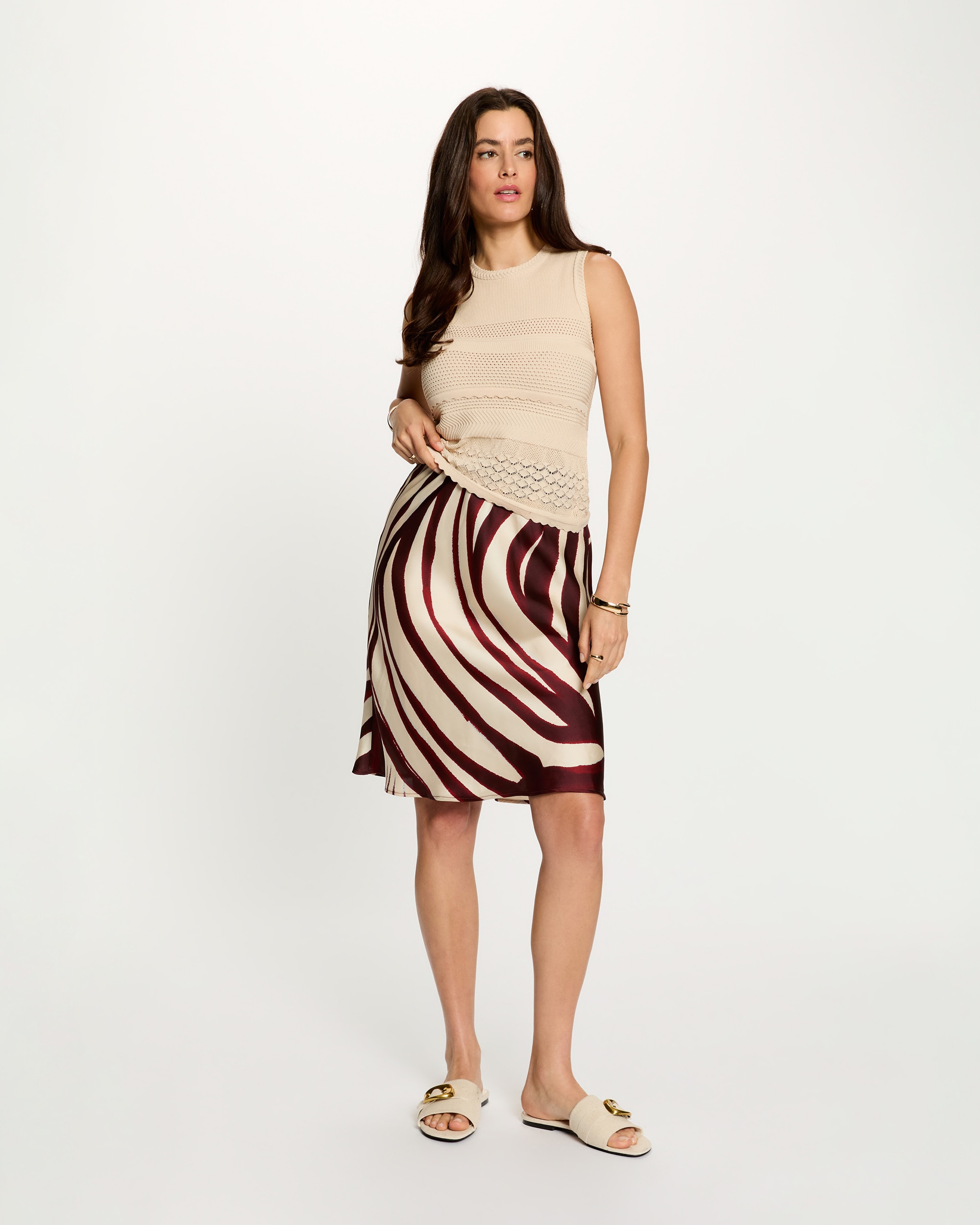 Falda midi satinada con estampado de rayas - Morgan - Multicolor Multicolor-3