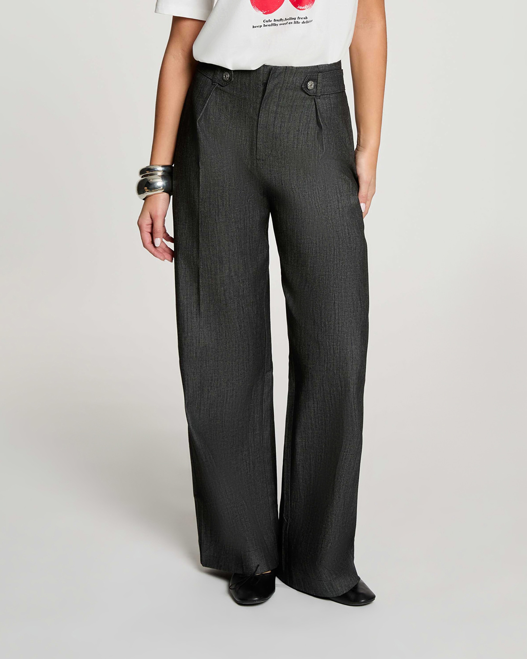 Pantalones anchos de mujer con pinzas - Morgan - Negro Negro-1