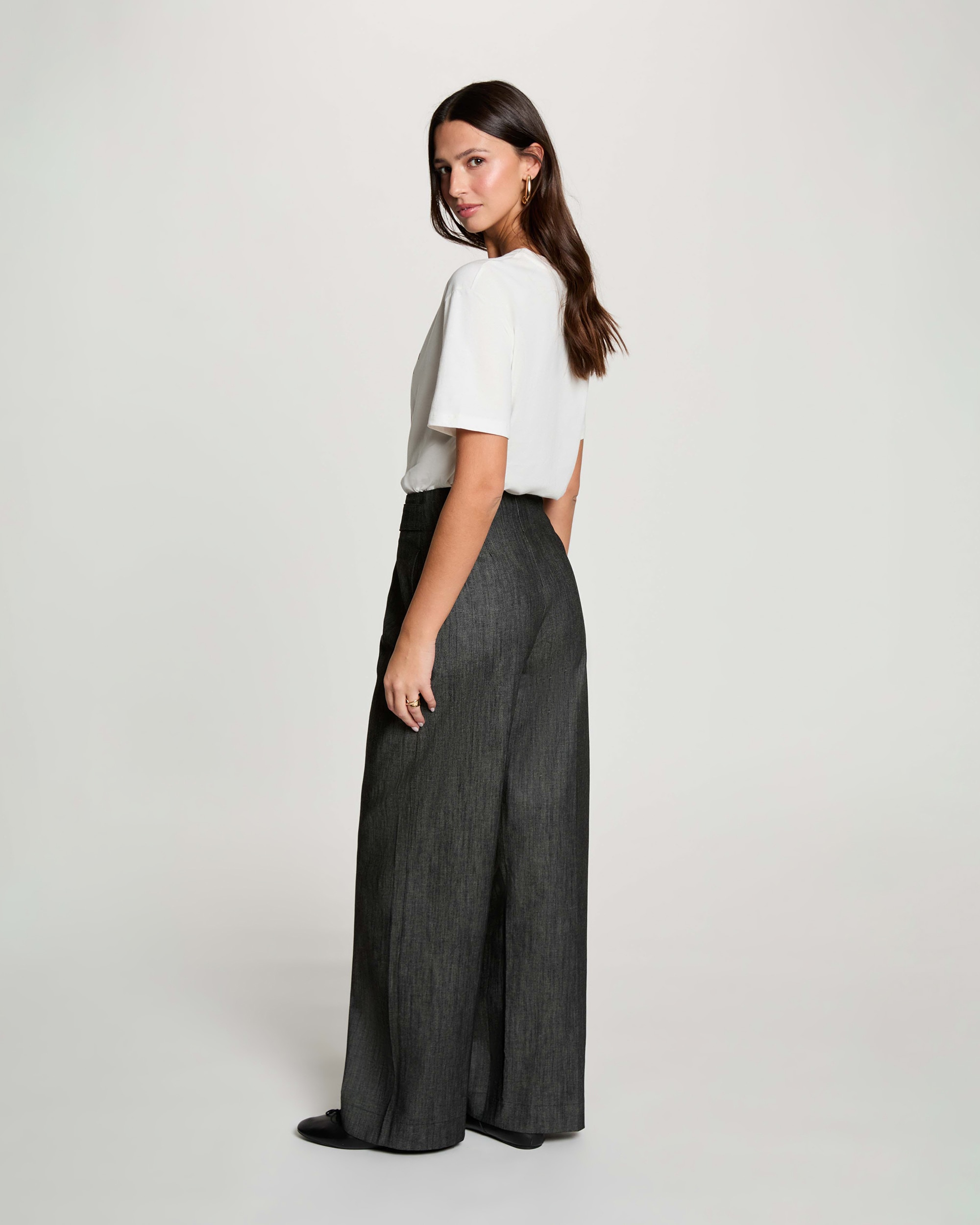 Pantalones anchos de mujer con pinzas - Morgan - Negro Negro-2