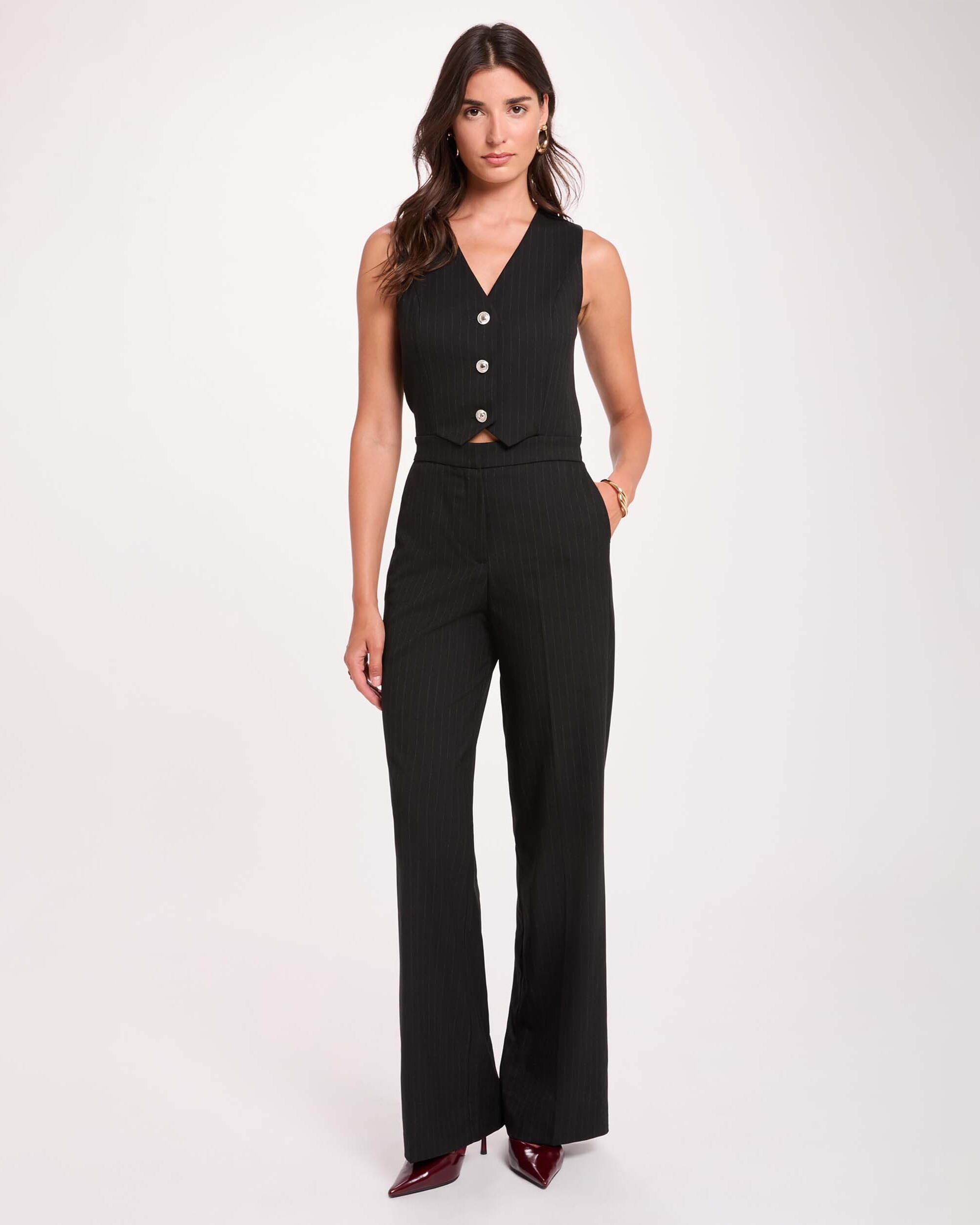 Pantalones anchos de mujer con rayas - Morgan - Negro Negro-1