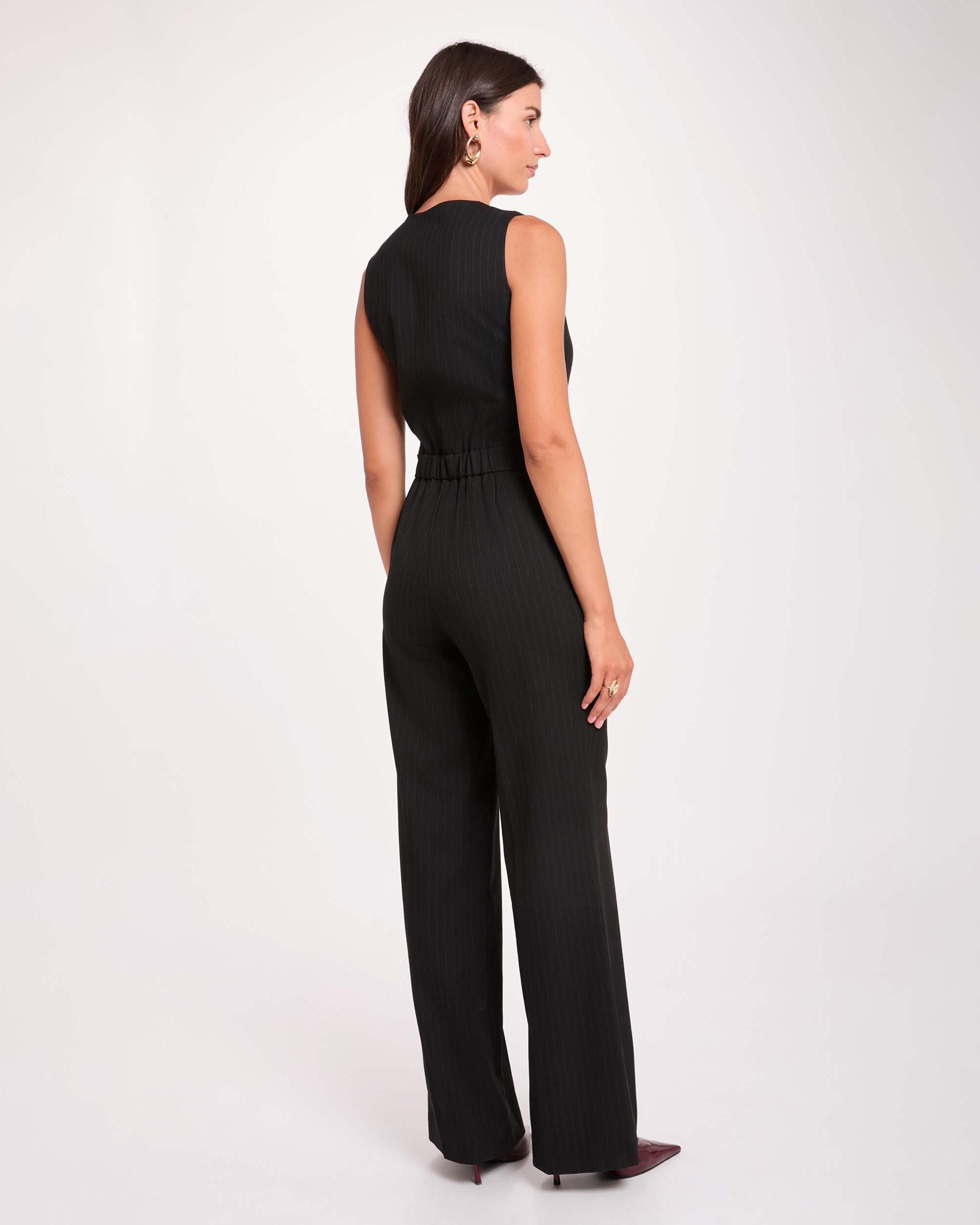 Pantalones anchos de mujer con rayas - Morgan - Negro Negro-3