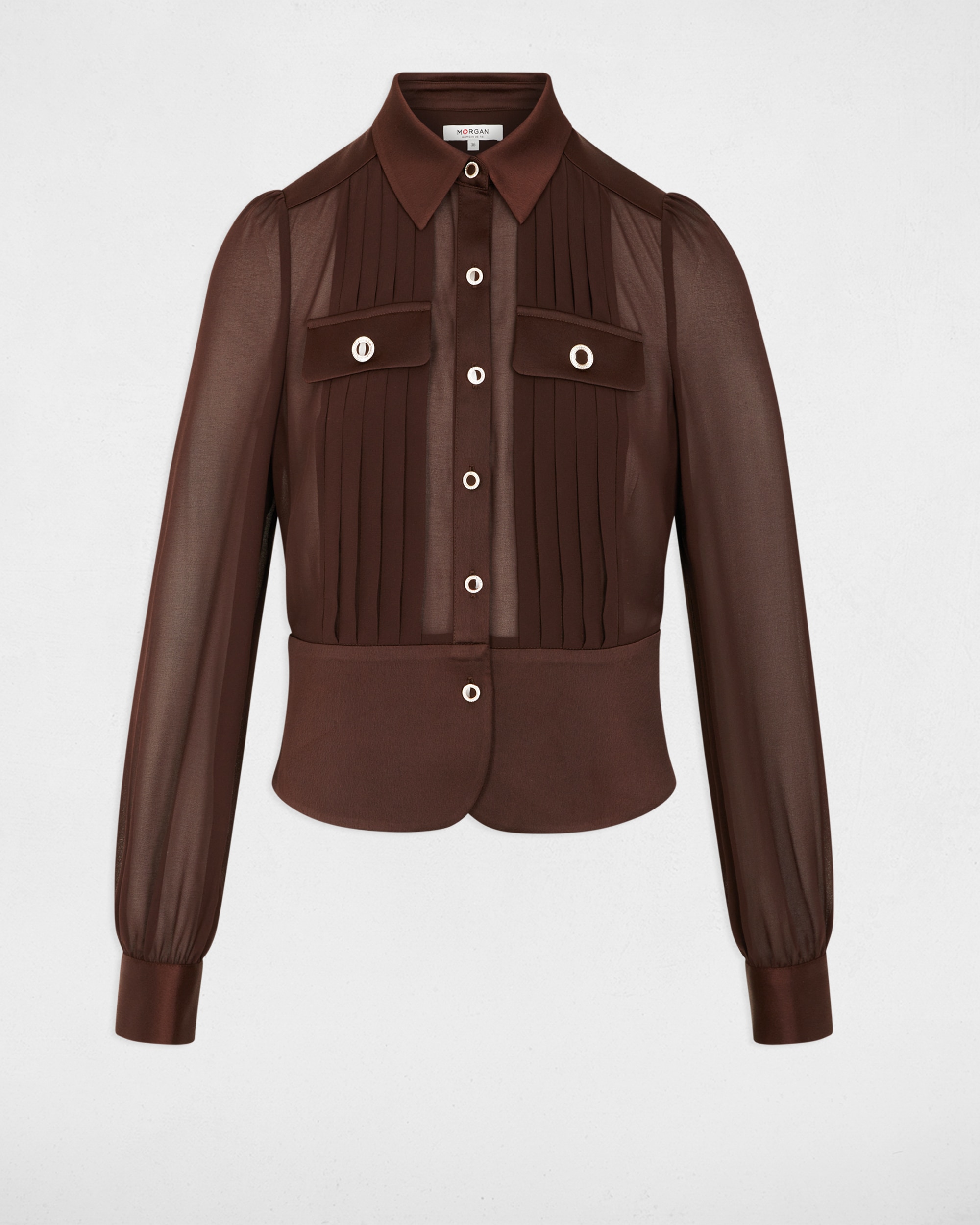 Camisa de mujer manga larga con pliegues - Morgan - Marrón oscuro Marrón oscuro-5