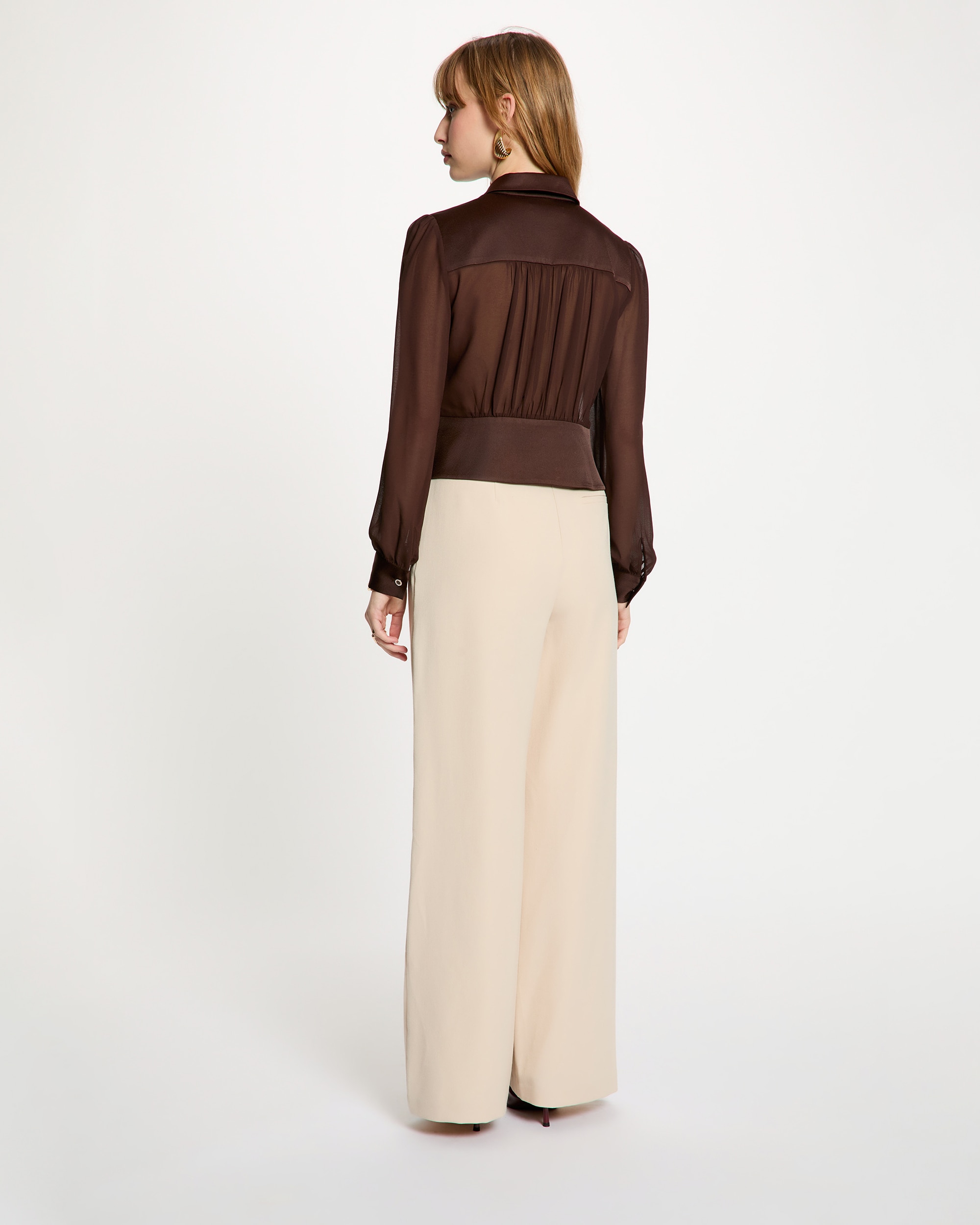 Camisa de mujer manga larga con pliegues - Morgan - Marrón oscuro Marrón oscuro-2