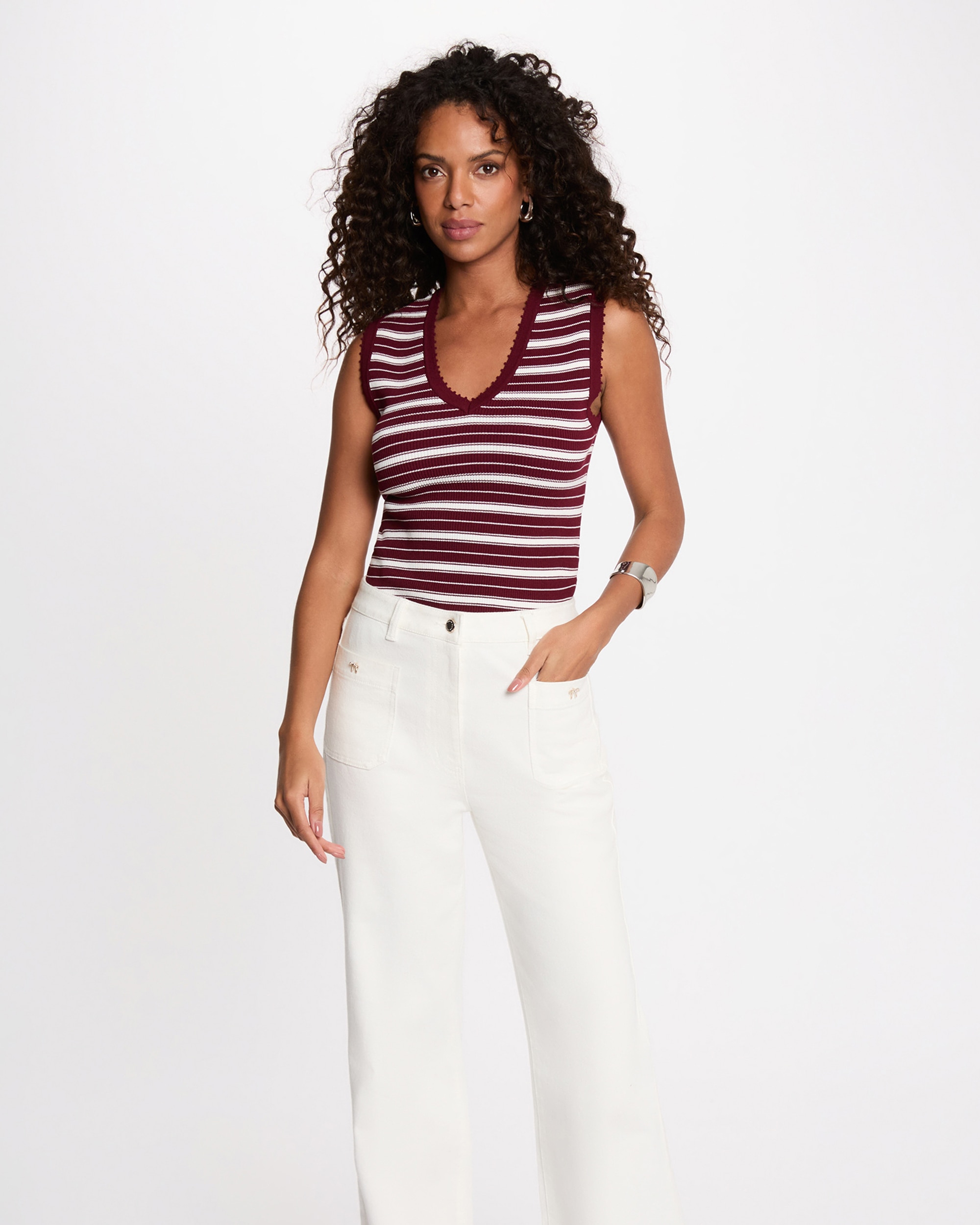 Top de mujer en punto con estampado de rayas - Morgan - Burdeos Burdeos-1