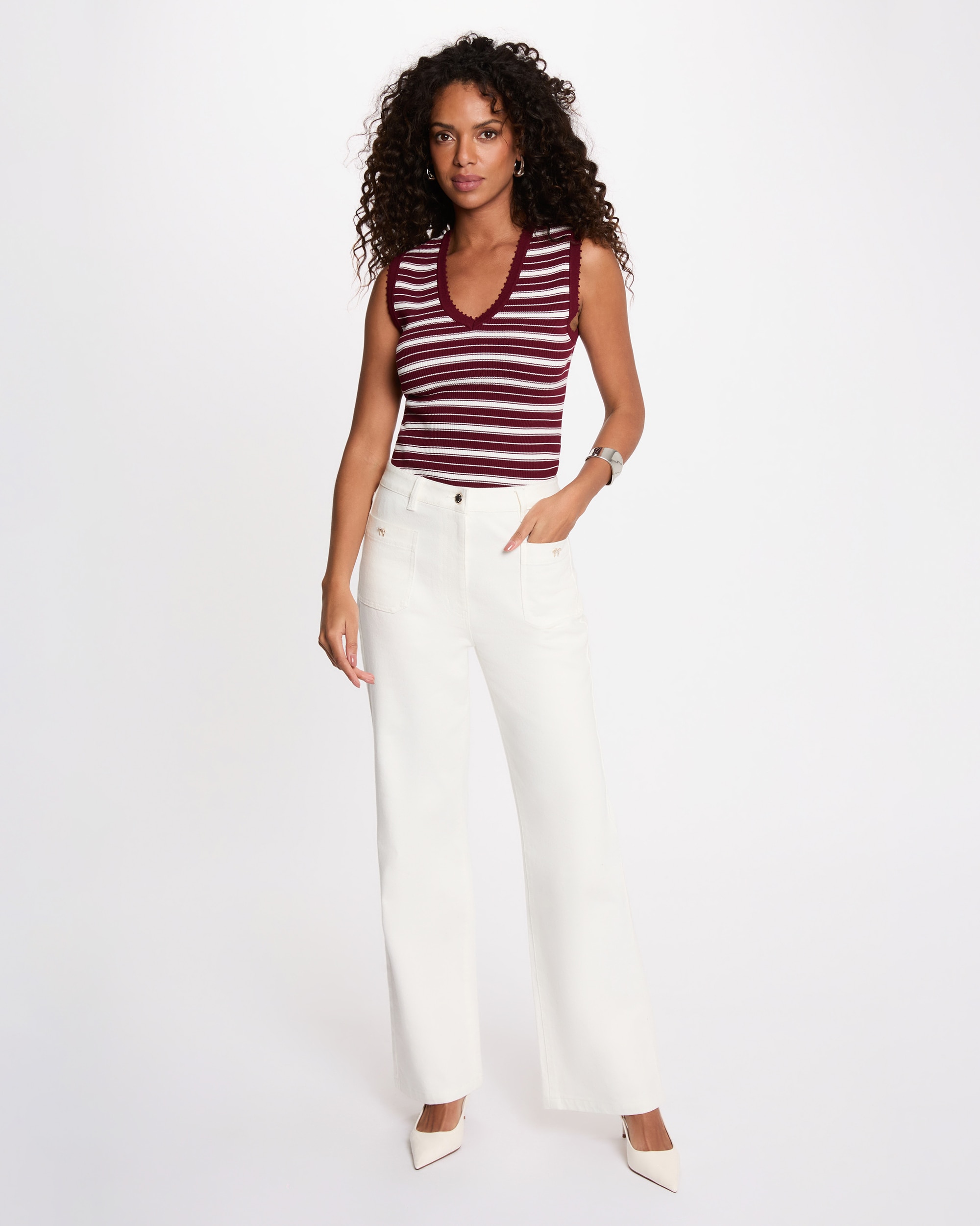 Top de mujer en punto con estampado de rayas - Morgan - Burdeos Burdeos-3