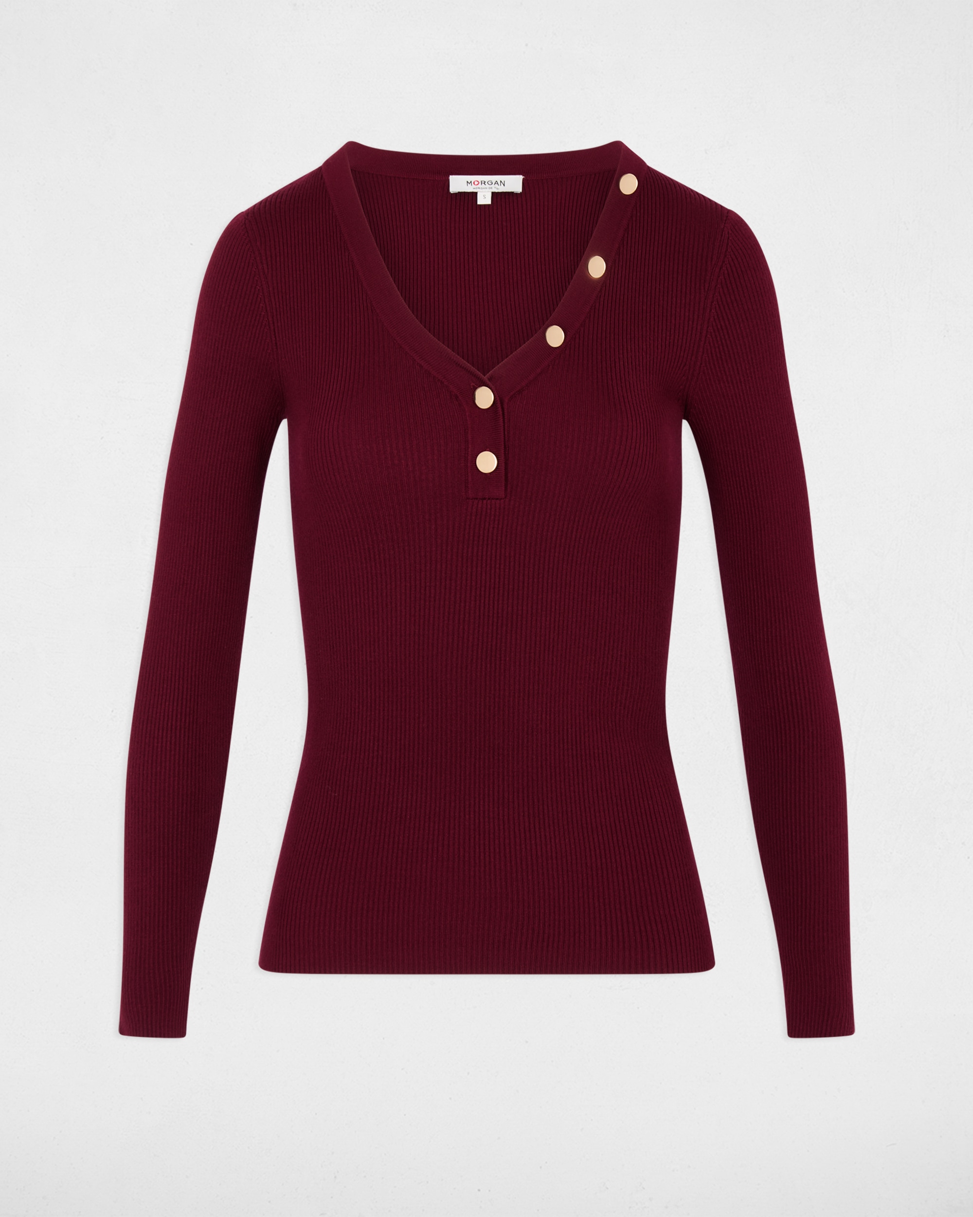 Jersey de mujer con escote pico - Morgan - Burdeos Burdeos-5