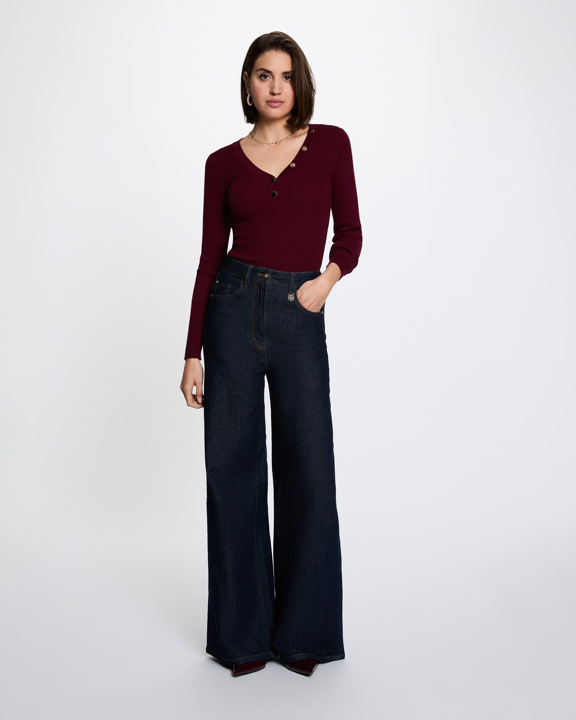 Jersey de mujer con escote pico - Morgan - Burdeos Burdeos-3