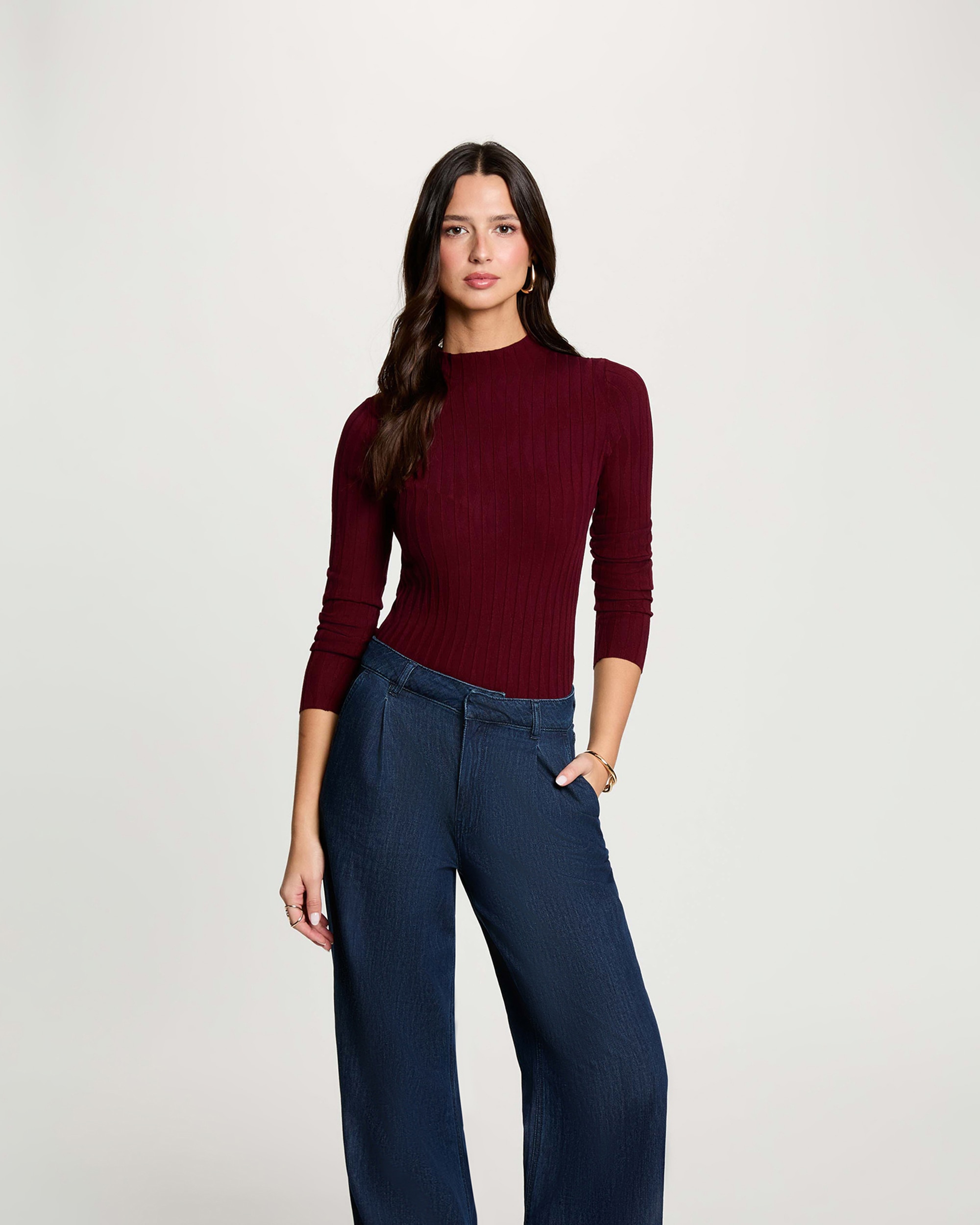 Jersey de mujer con cuello alto - Morgan - Burdeos Burdeos-1