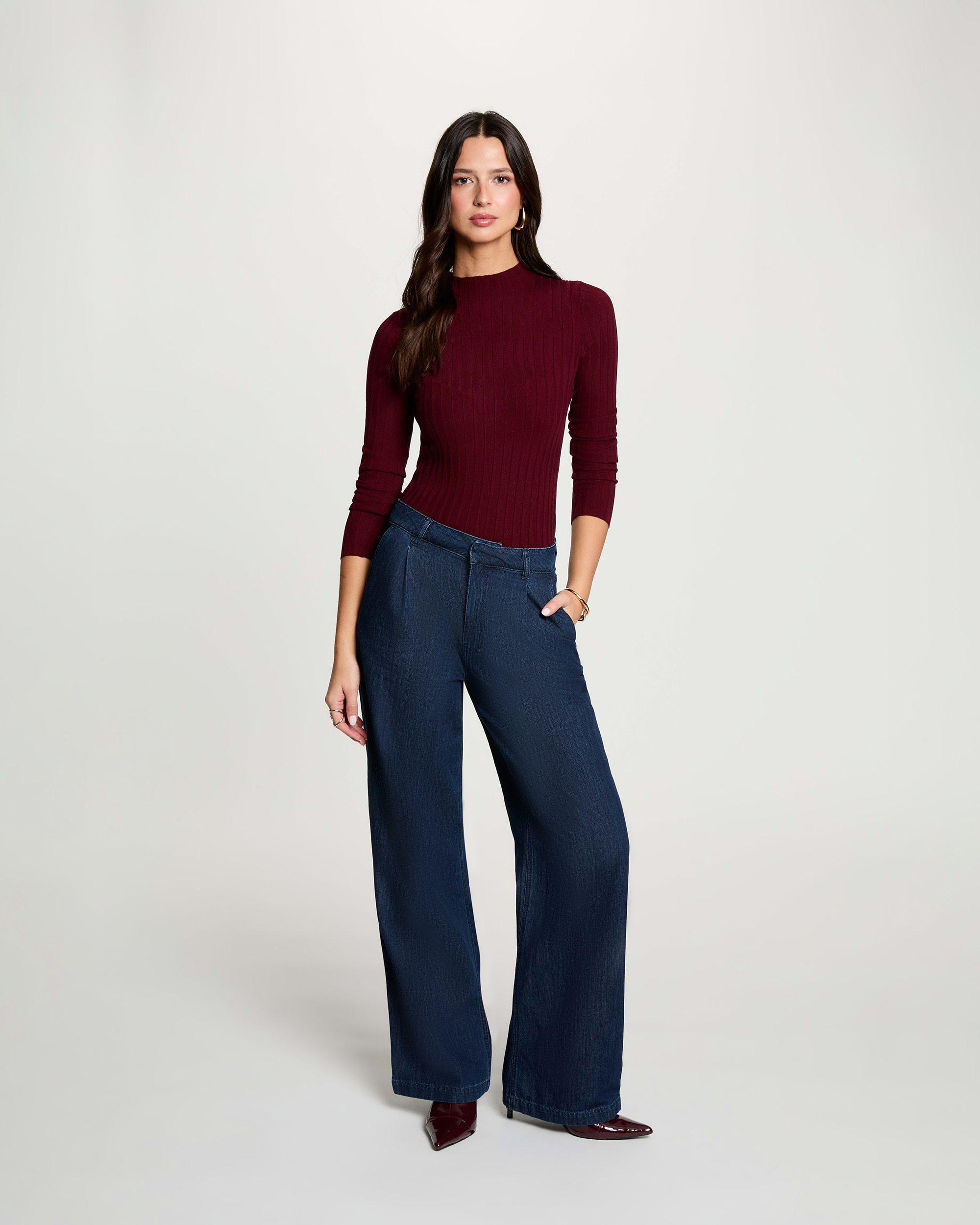 Jersey de mujer con cuello alto - Morgan - Burdeos Burdeos-3