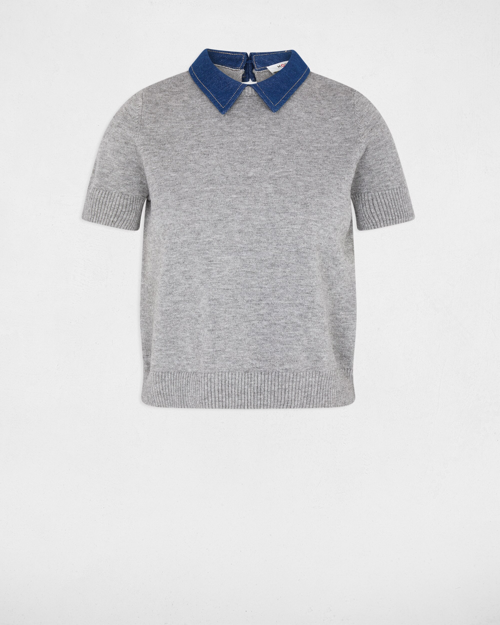Jersey de mujer corto con cuello de camisa - Morgan - Azul / Gris Azul / Gris-5