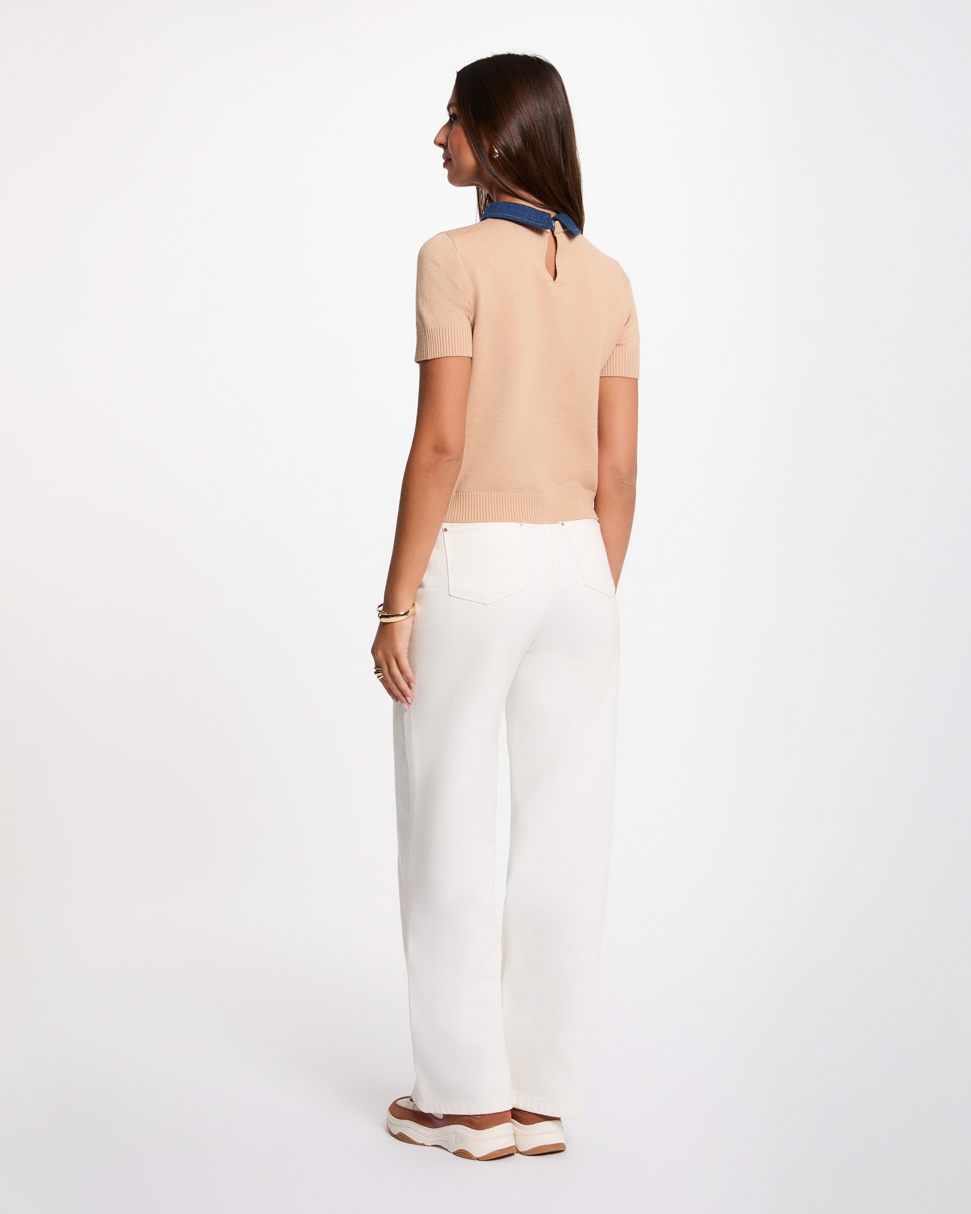 Jersey de mujer corto con cuello de camisa - Morgan - Camel Camel-2