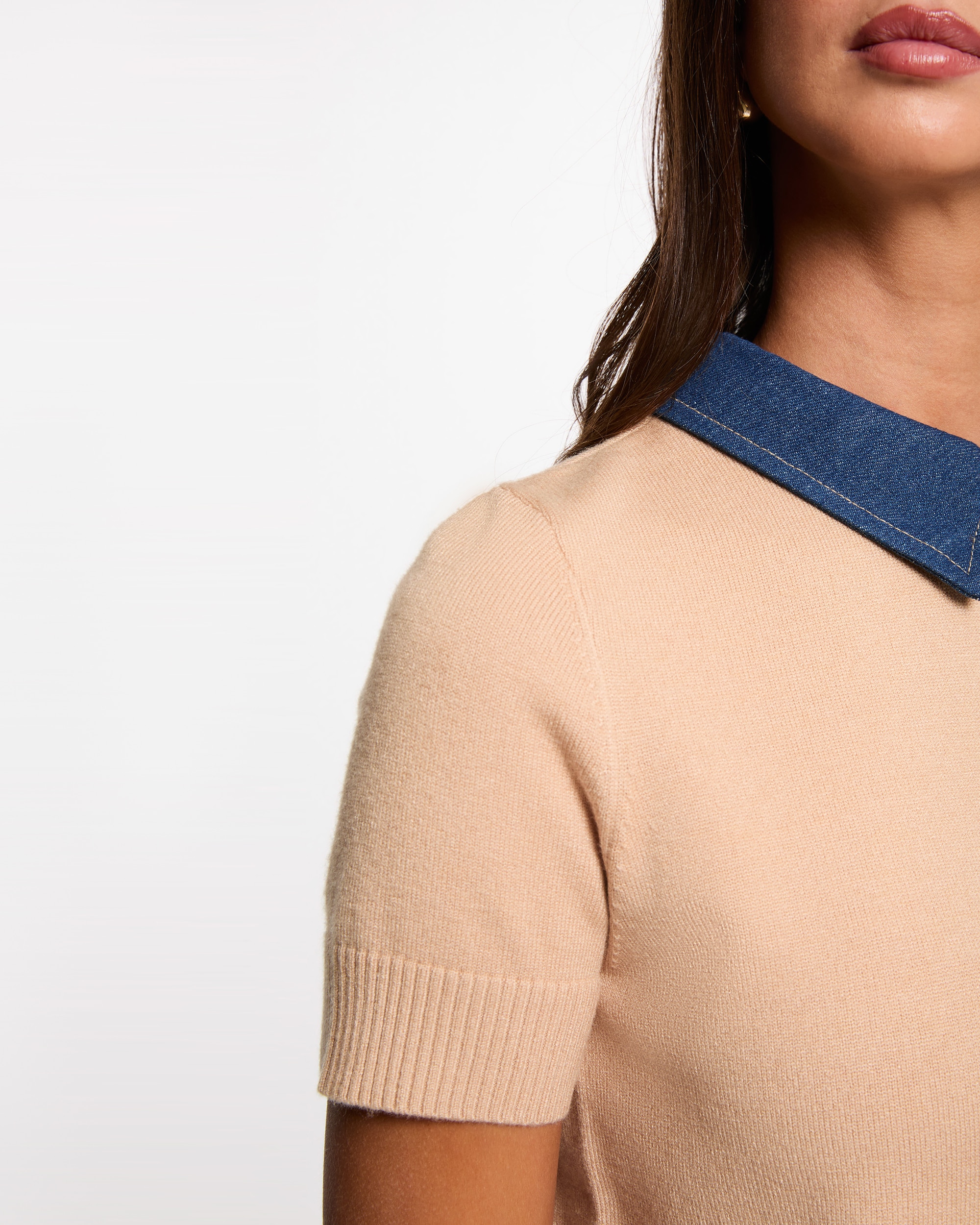 Jersey de mujer corto con cuello de camisa - Morgan - Camel Camel-4
