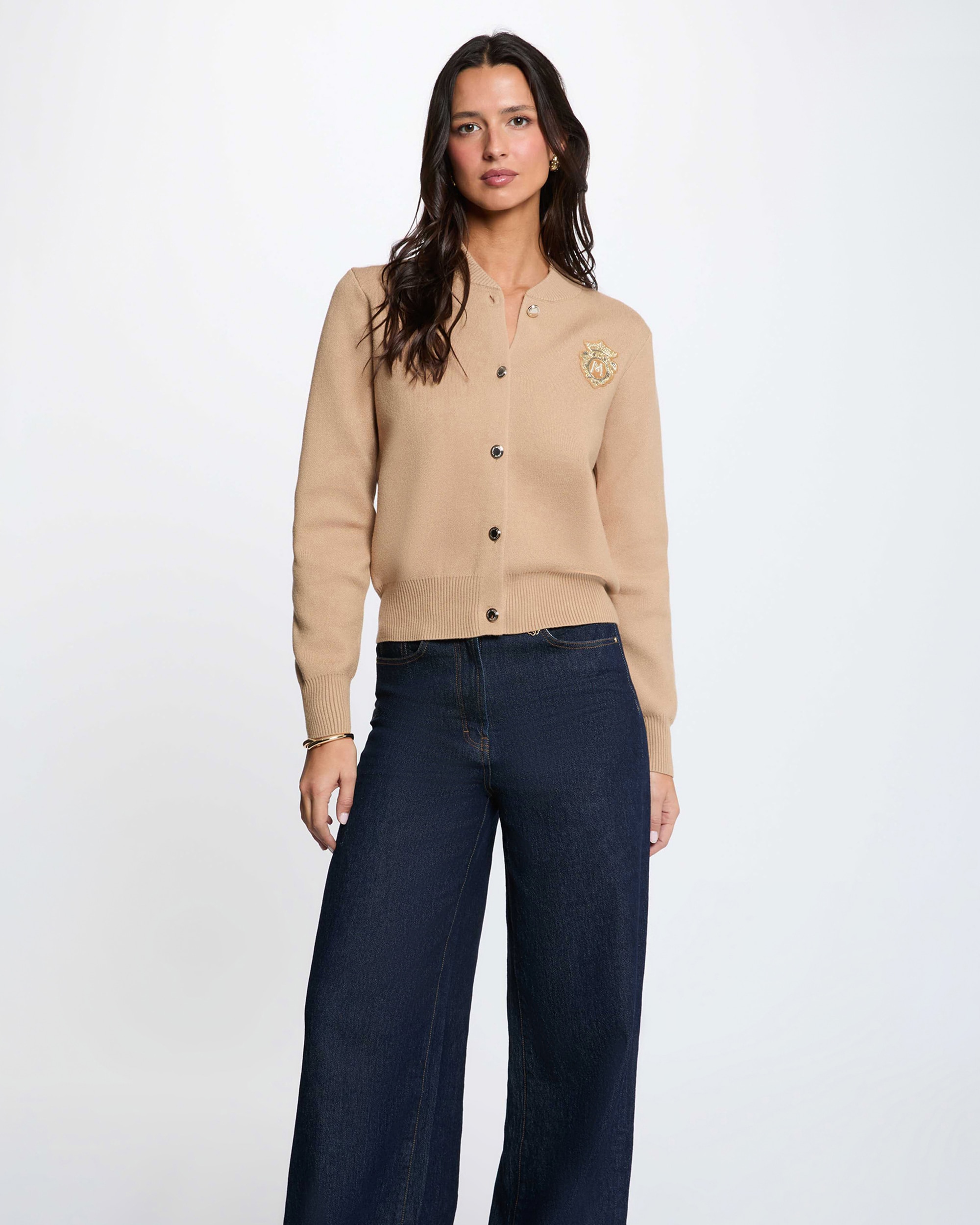 Cárdigan de mujer con logo bordado - Morgan - Camel Camel-1