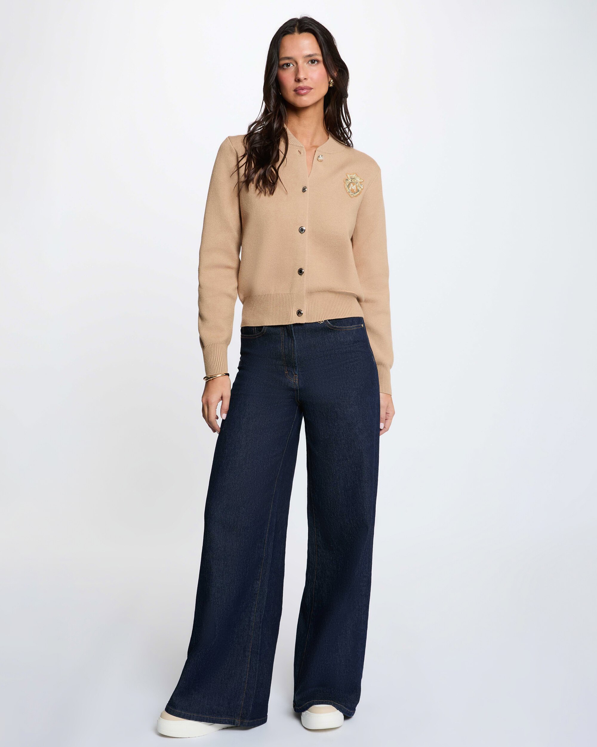 Cárdigan de mujer con logo bordado - Morgan - Camel Camel-3