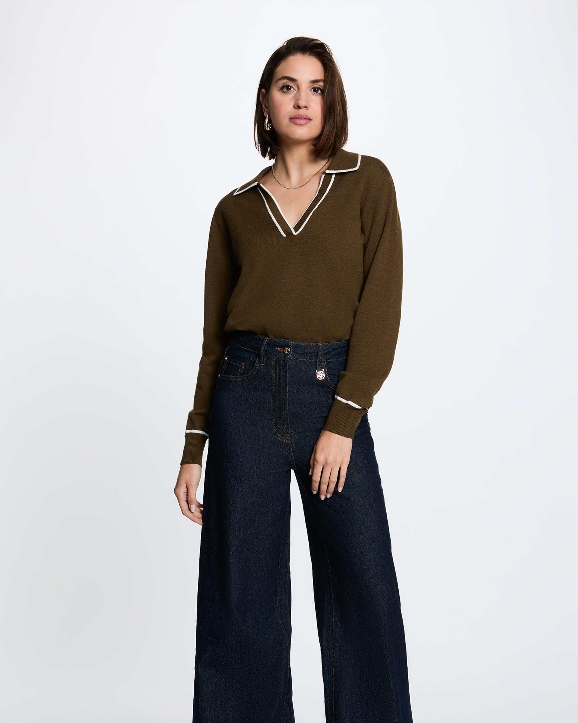 Jersey de mujer cuello polo - Morgan - Verde militar Verde militar-1