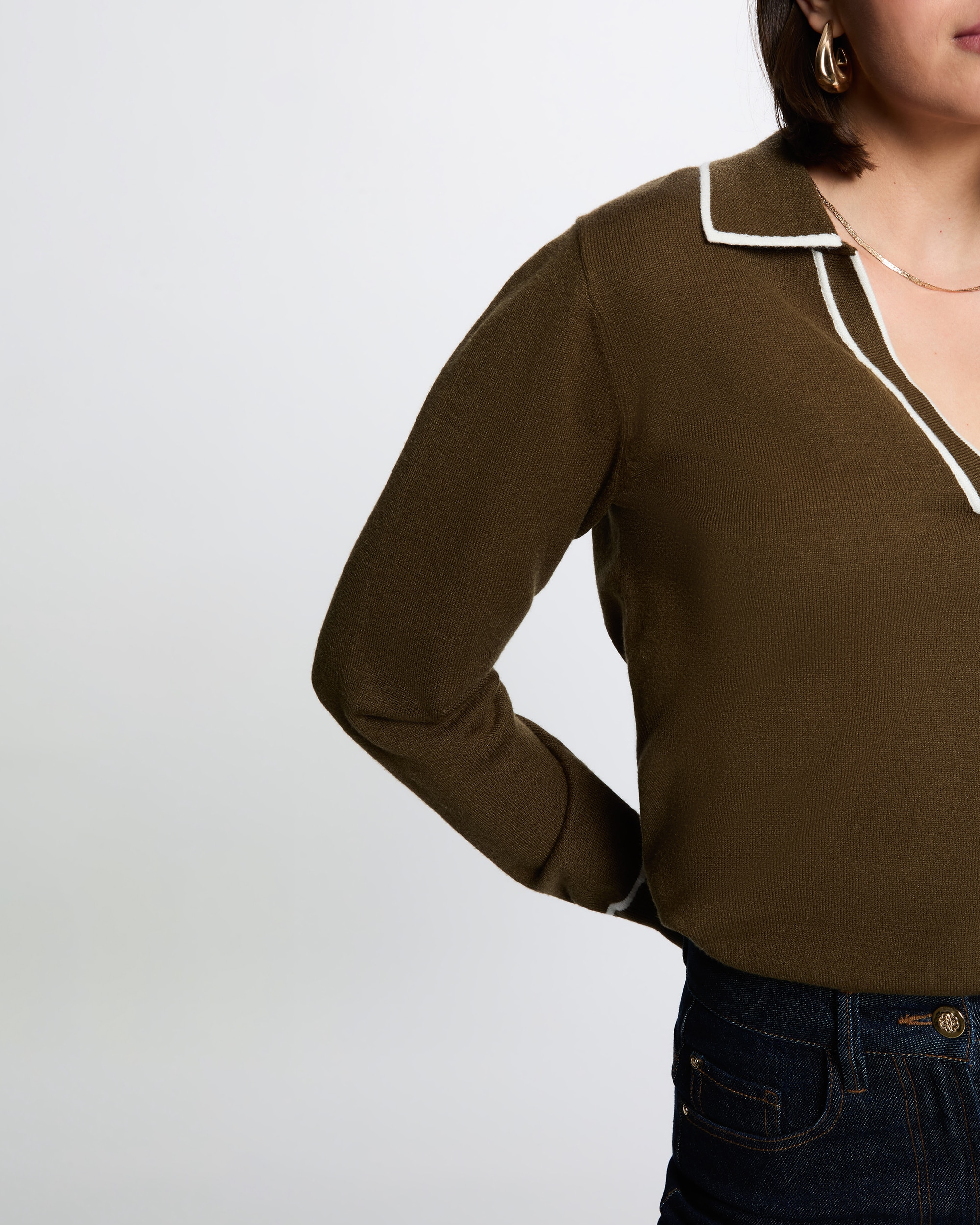 Jersey de mujer cuello polo - Morgan - Verde militar Verde militar-4