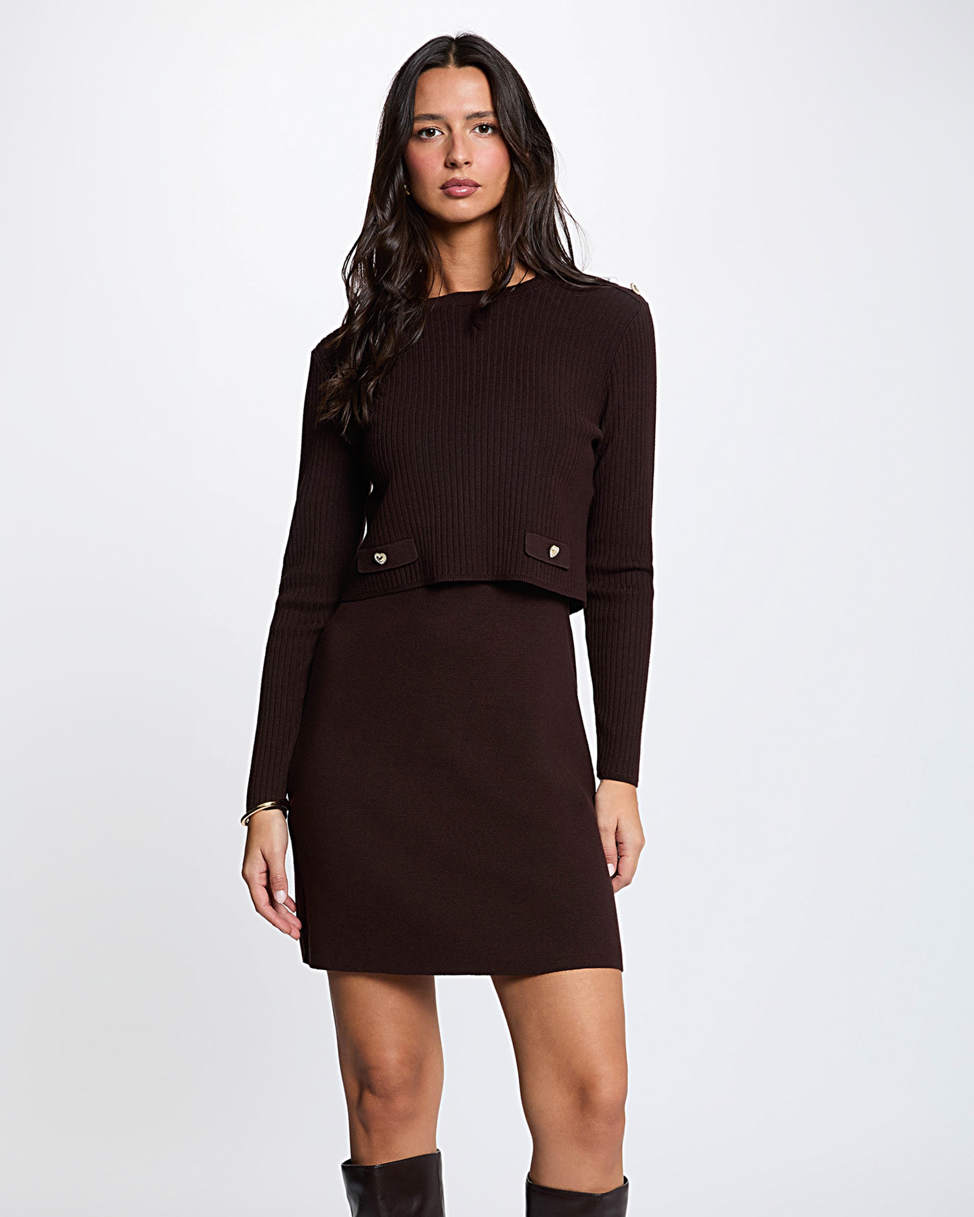 Vestido midi con botones a contraste - Morgan - Marrón oscuro Marrón oscuro-1