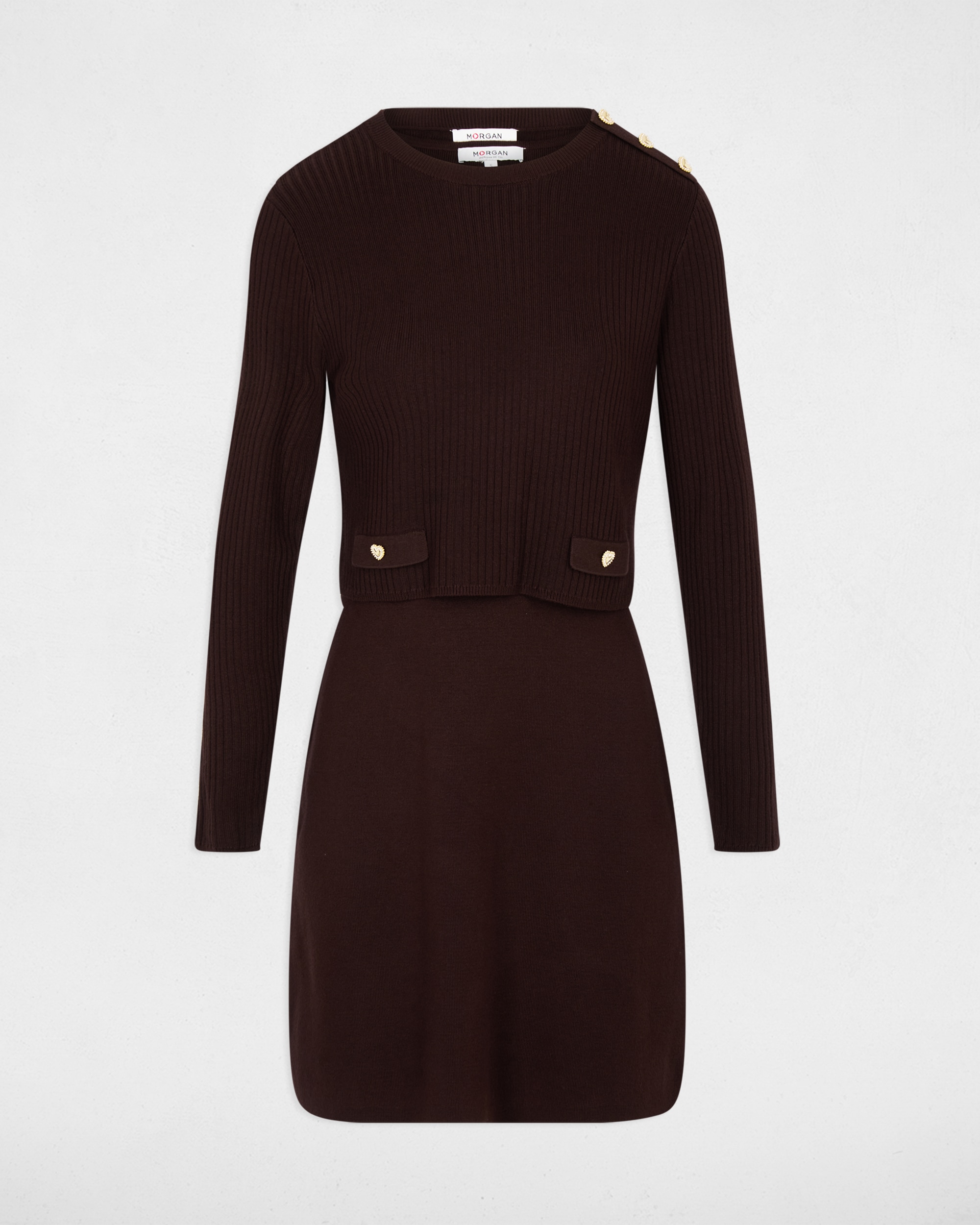 Vestido midi con botones a contraste - Morgan - Marrón oscuro Marrón oscuro-5