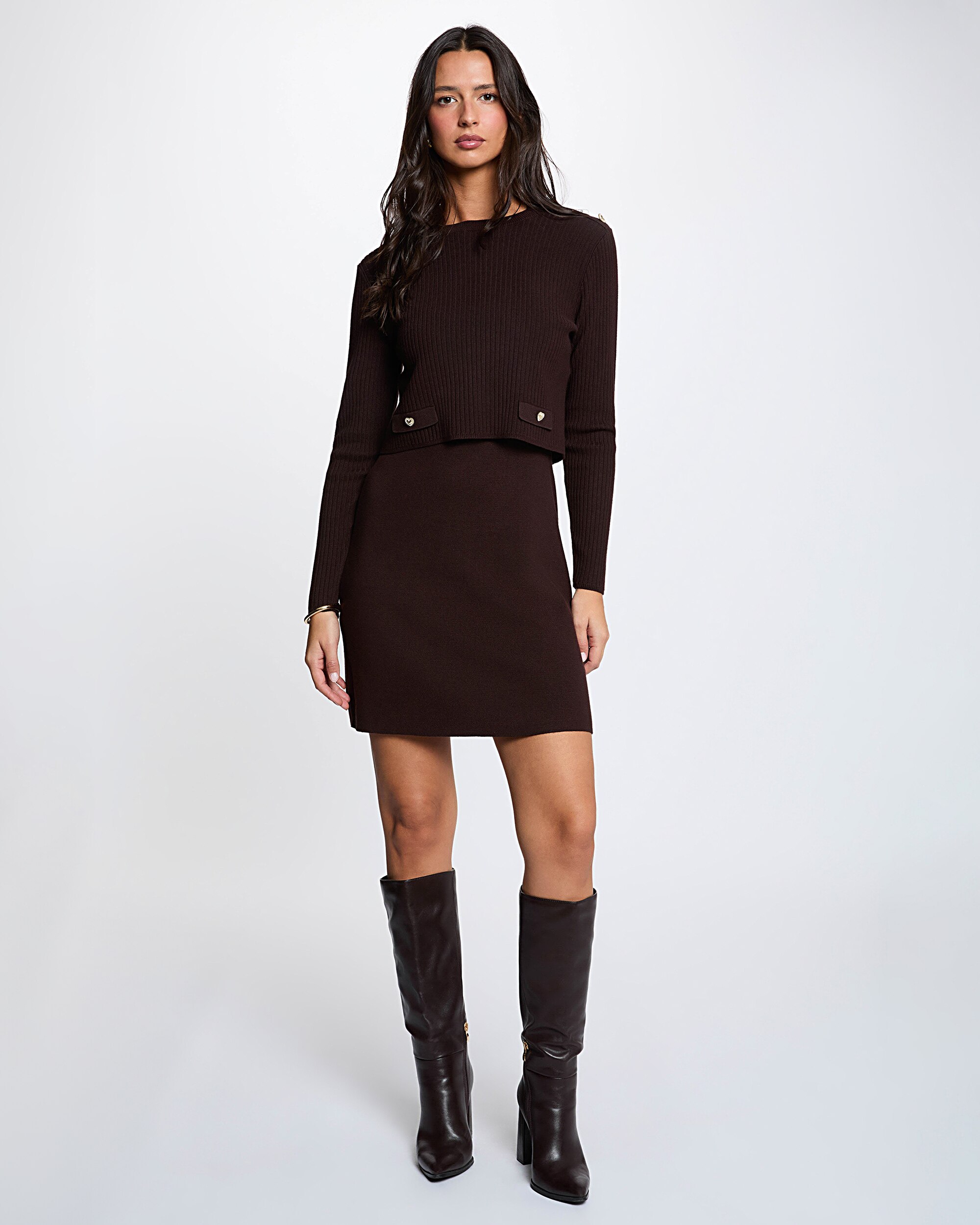 Vestido midi con botones a contraste - Morgan - Marrón oscuro Marrón oscuro-3