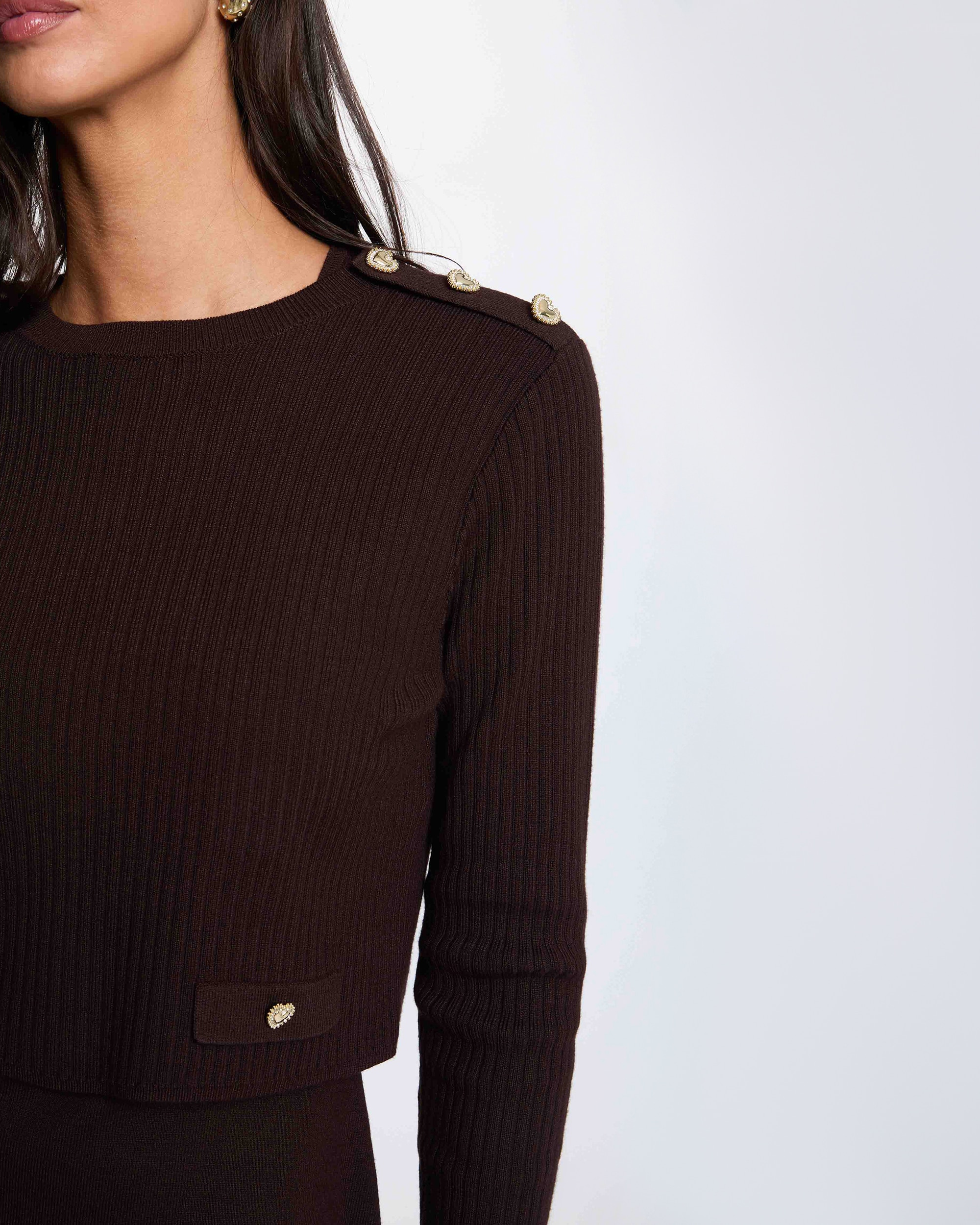 Vestido midi con botones a contraste - Morgan - Marrón oscuro Marrón oscuro-4