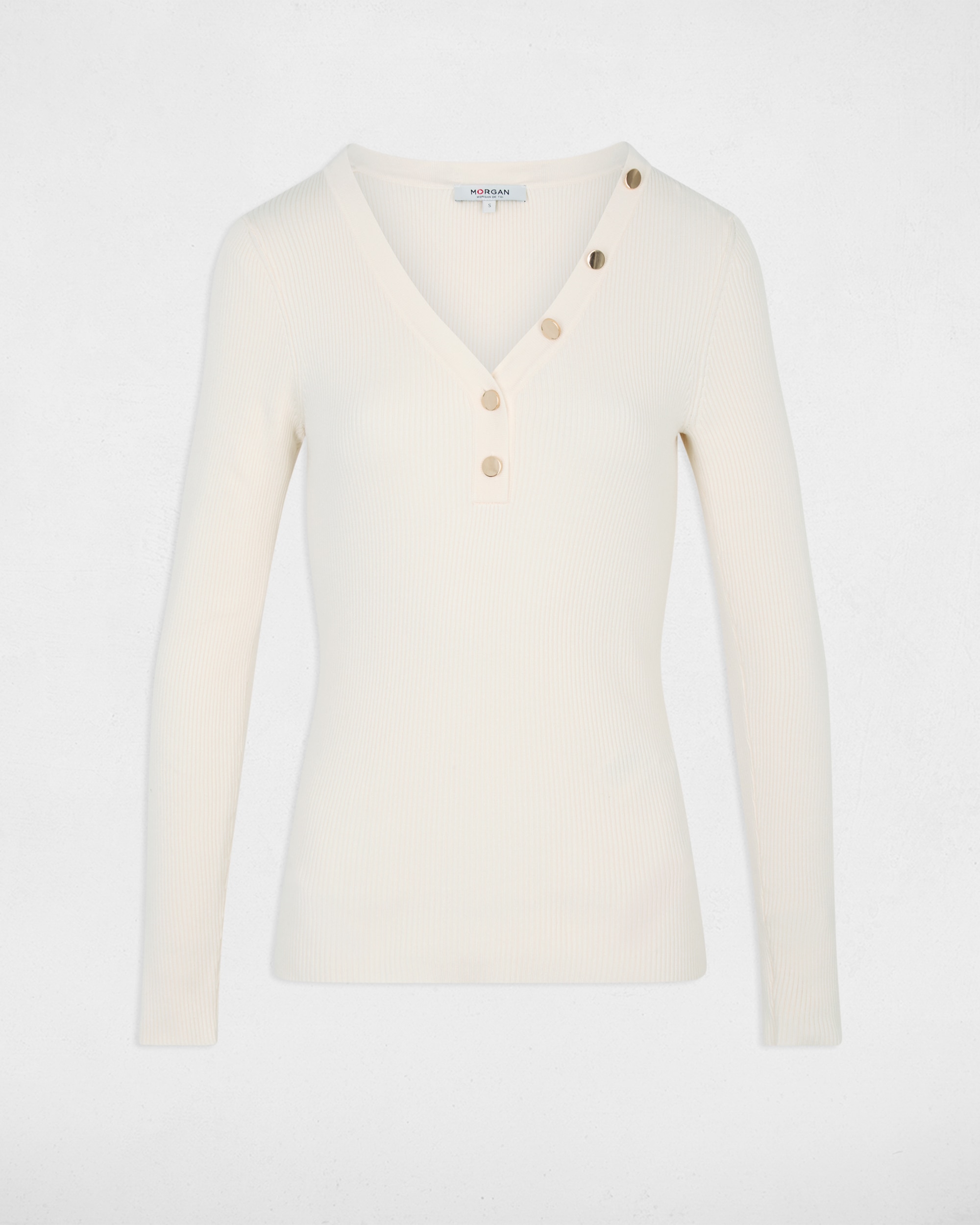 Jersey de mujer con escote pico - Morgan - Marfil Marfil-5