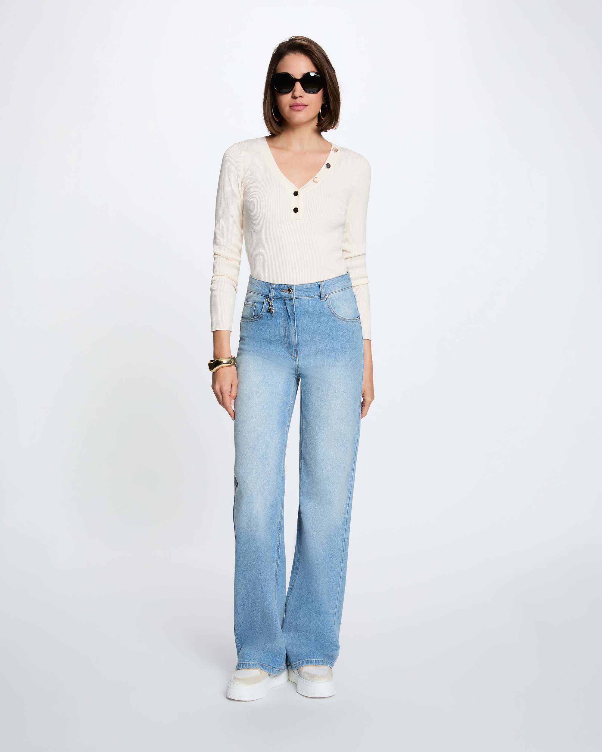 Jersey de mujer con escote pico - Morgan - Marfil Marfil-3