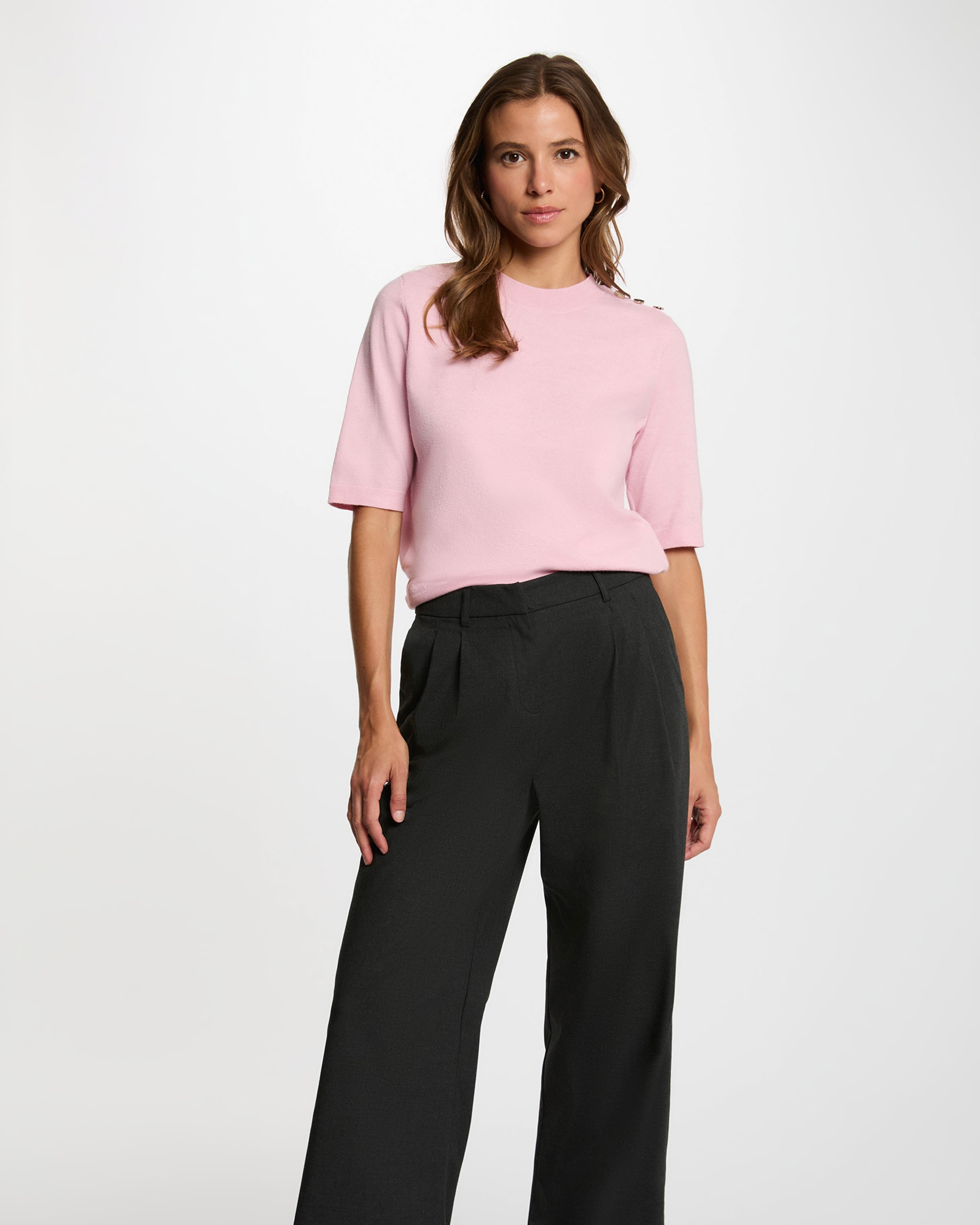 Jersey de mujer en lana - Morgan - Rosa pastel Rosa pastel-1