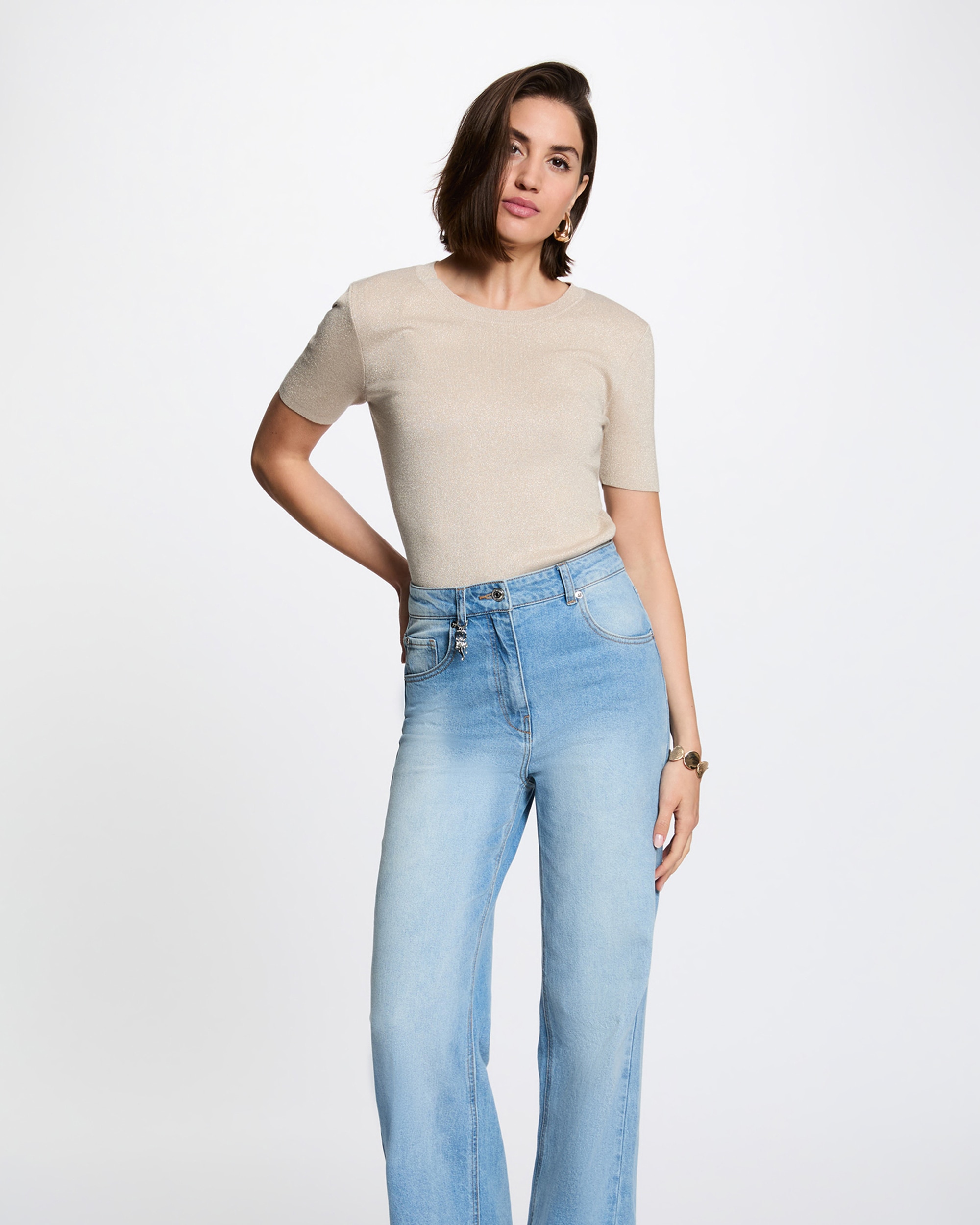 Jersey de mujer con manga corta - Morgan - Beige Beige-1