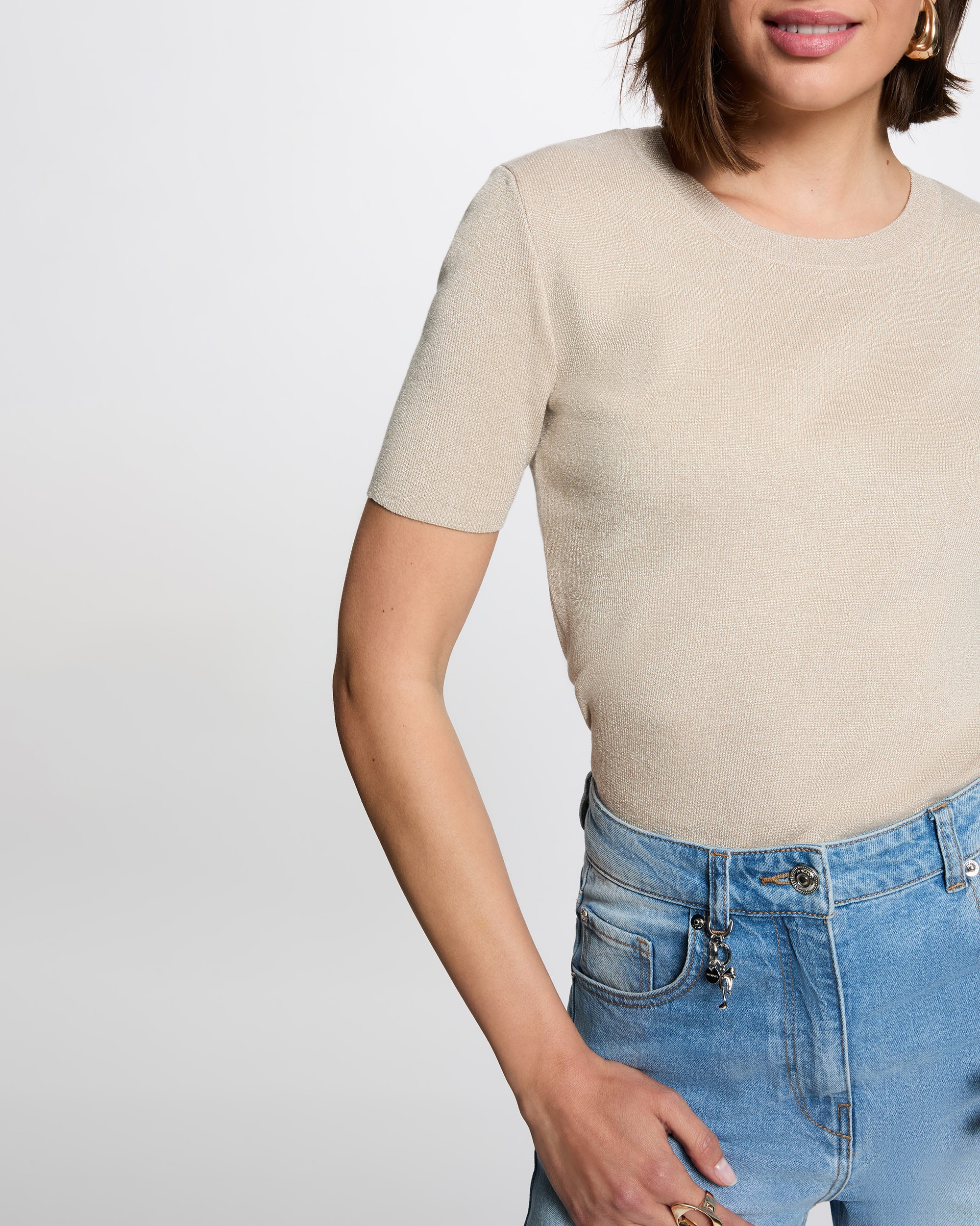 Jersey de mujer con manga corta - Morgan - Beige Beige-4