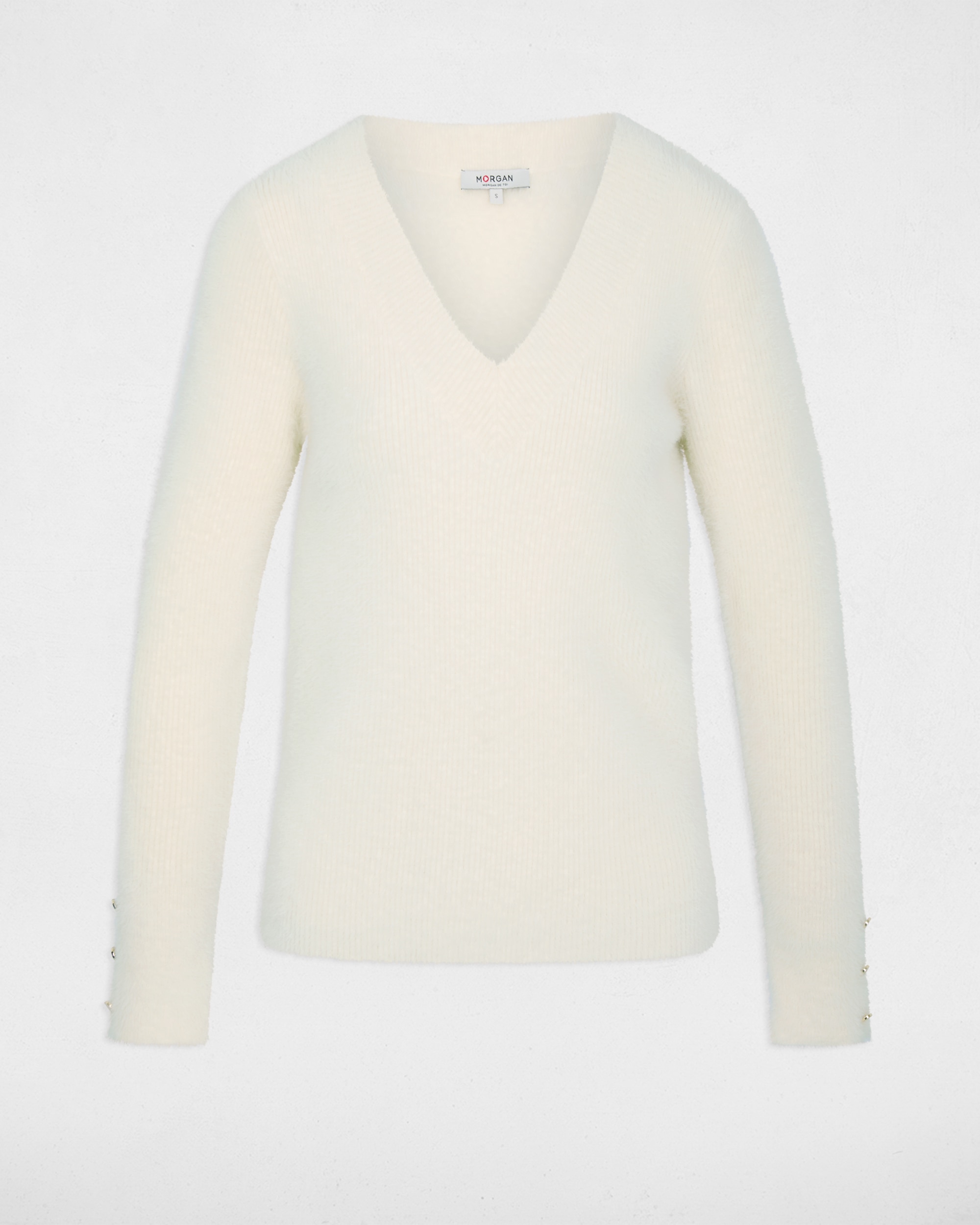 Jersey de mujer con cierre de botones - Morgan - Marfil Marfil-5
