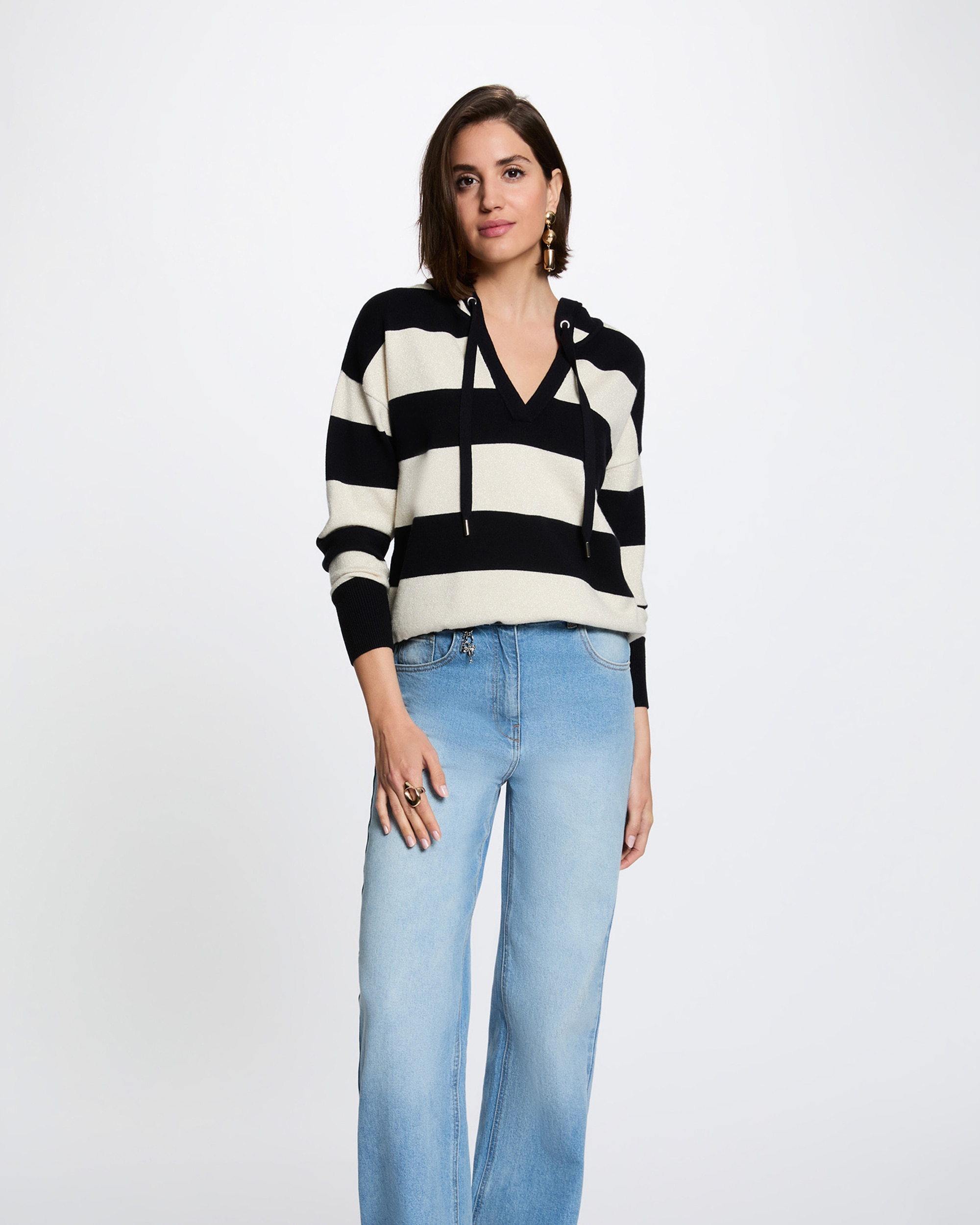 Jersey de mujer con capucha - Morgan - Blanco / Negro Blanco / Negro-1
