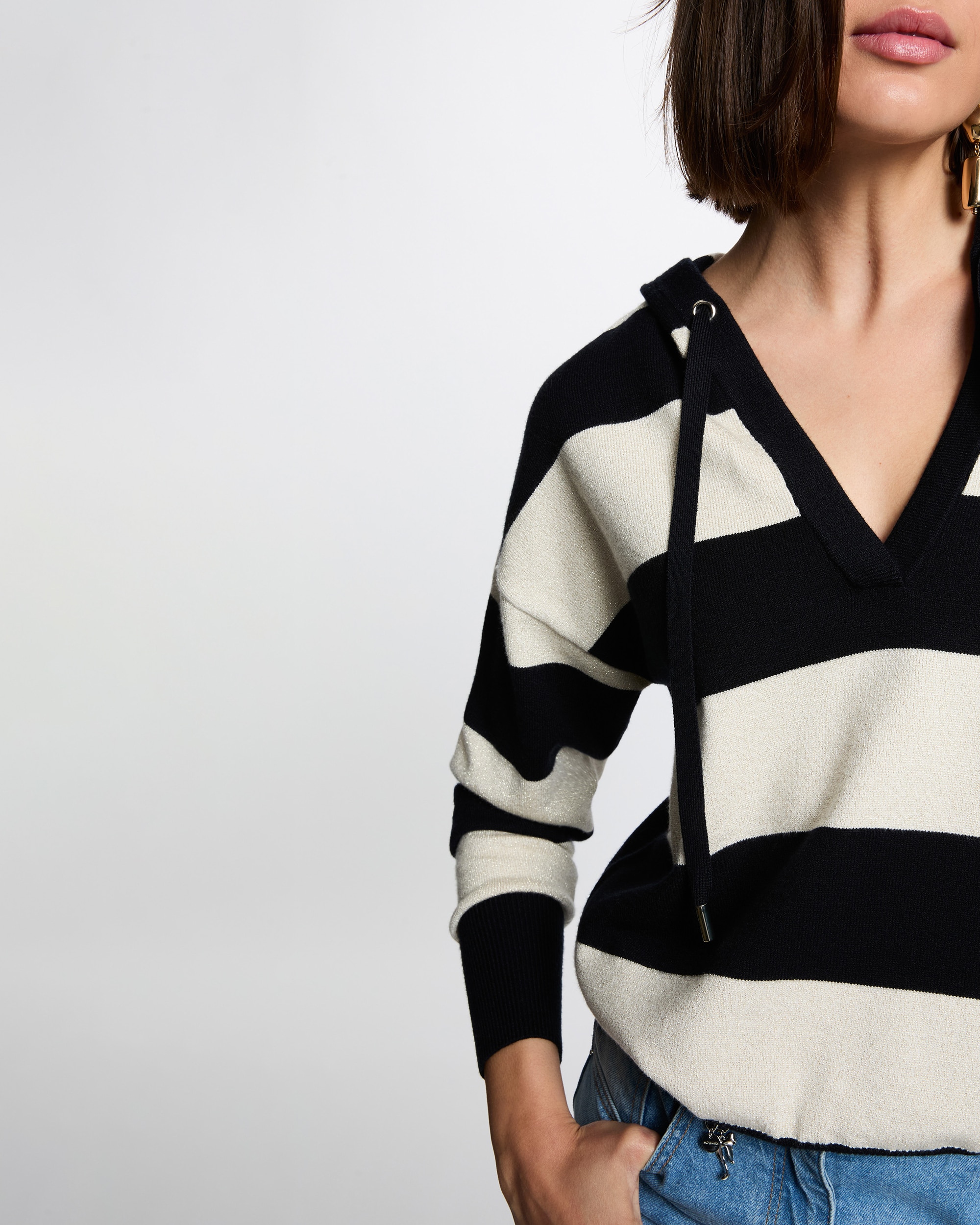 Jersey de mujer con capucha - Morgan - Blanco / Negro Blanco / Negro-4