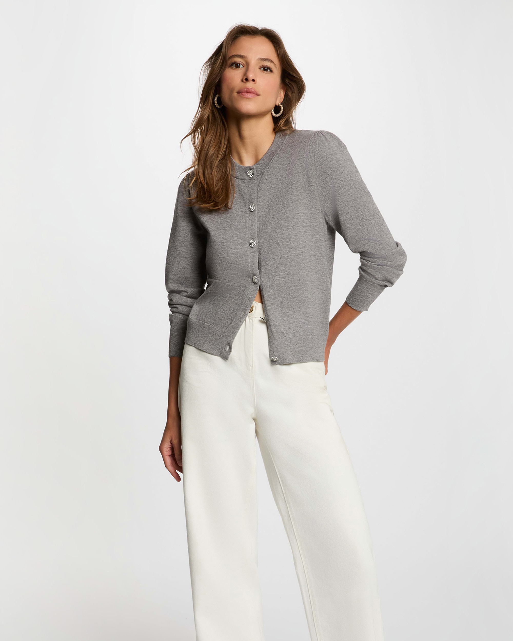 Cárdigan de mujer con cierre de botones - Morgan - Gris claro Gris claro-1