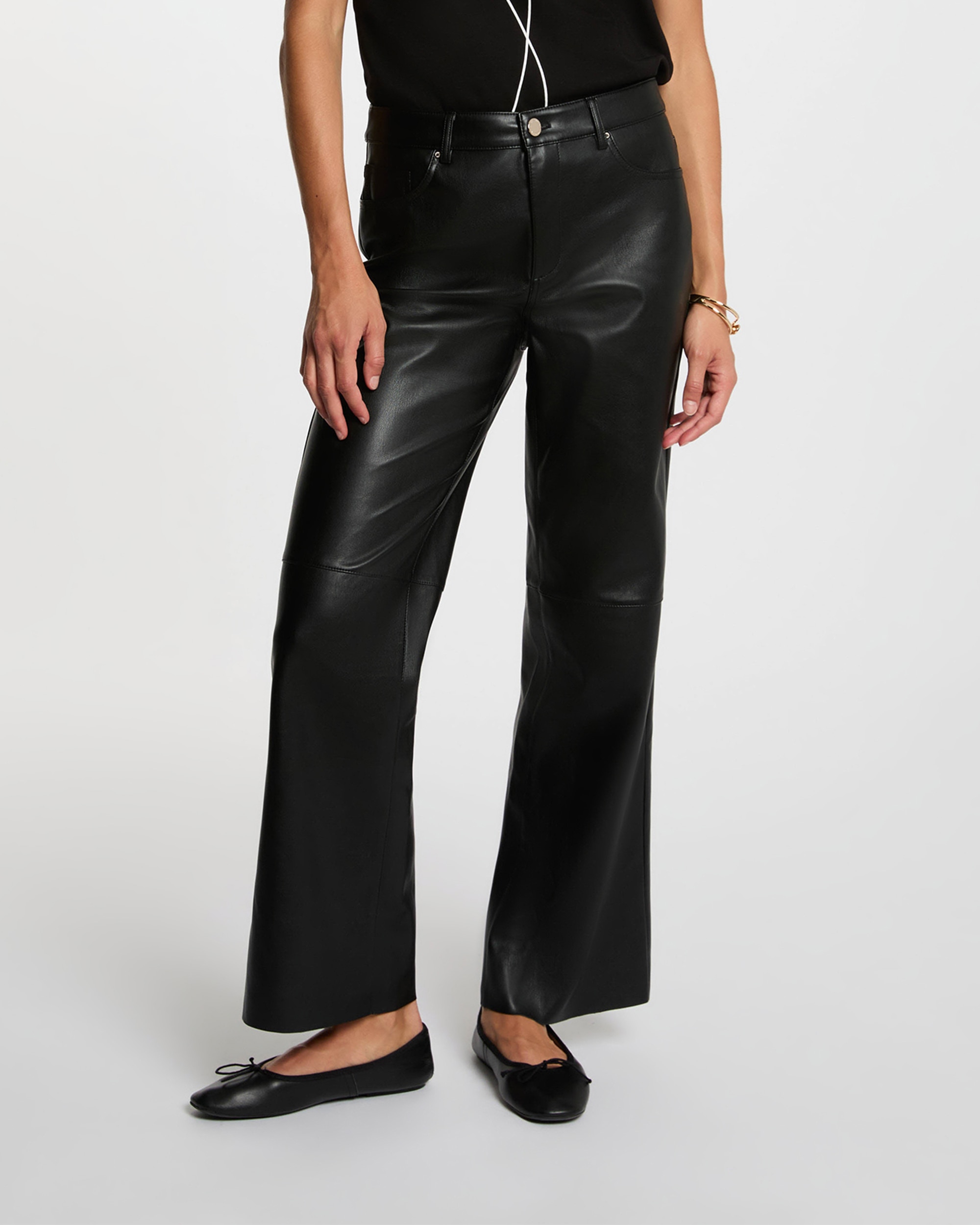 Pantalones rectos de mujer efecto piel - Morgan - Negro Negro-1
