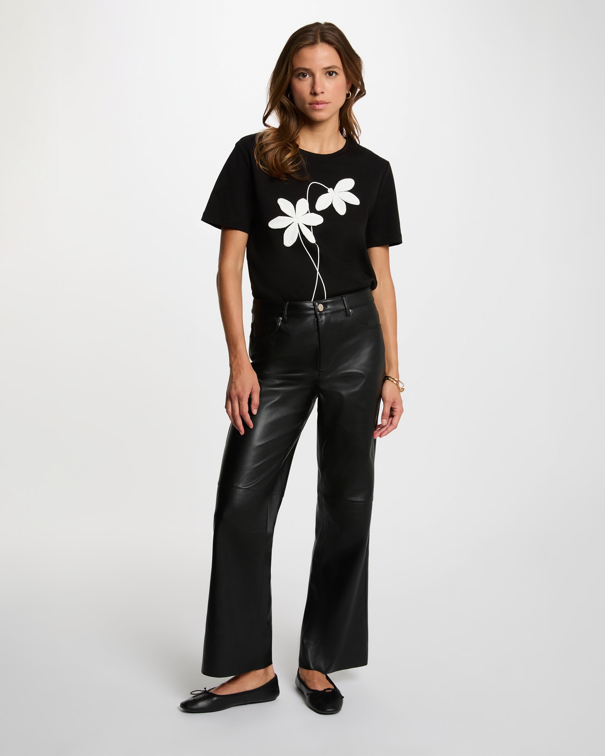 Pantalones rectos de mujer efecto piel - Morgan - Negro Negro-3
