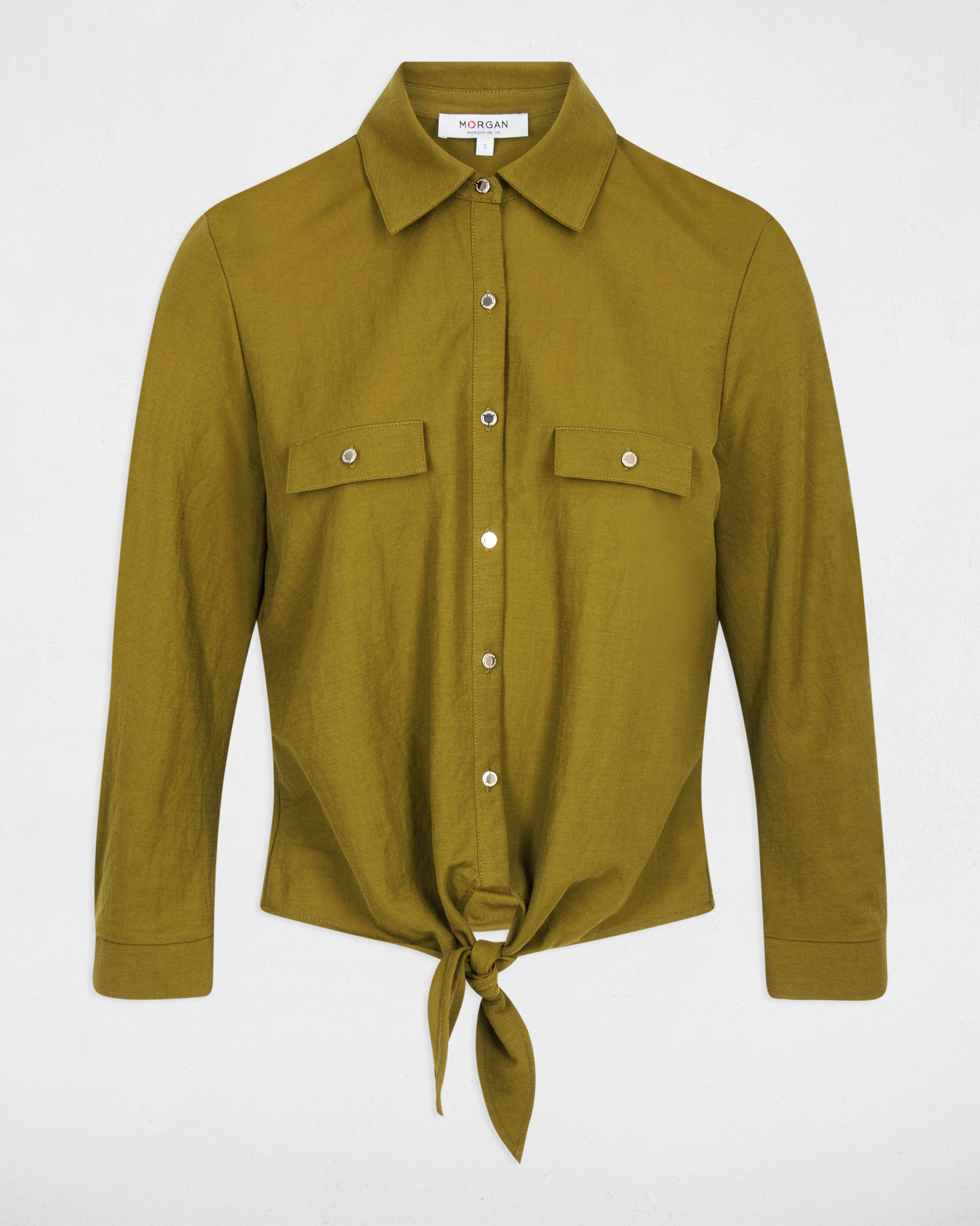 Camisa de mujer anudada con bolsillos - Morgan - Kaki Kaki-5
