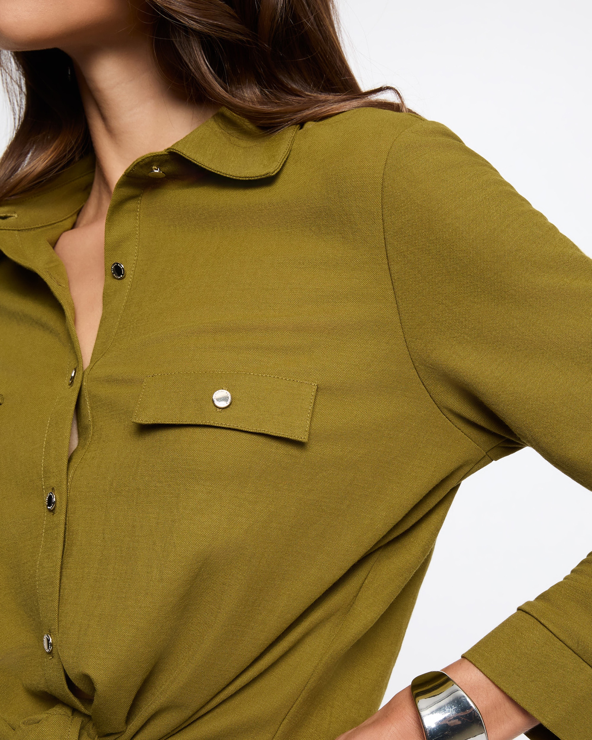 Camisa de mujer anudada con bolsillos - Morgan - Kaki Kaki-4