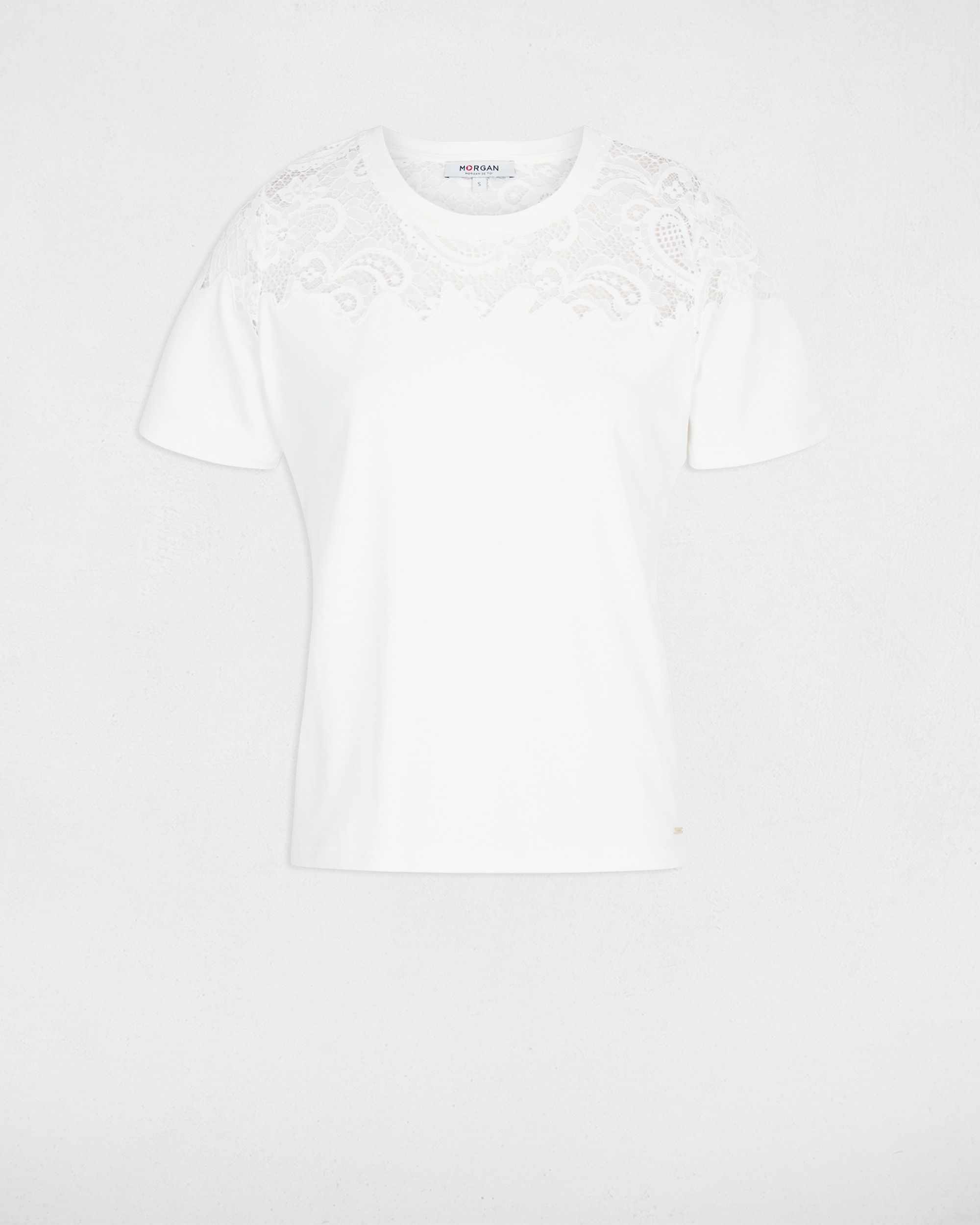 Camiseta de mujer con encaje manga corta - Morgan - Blanco Blanco-5
