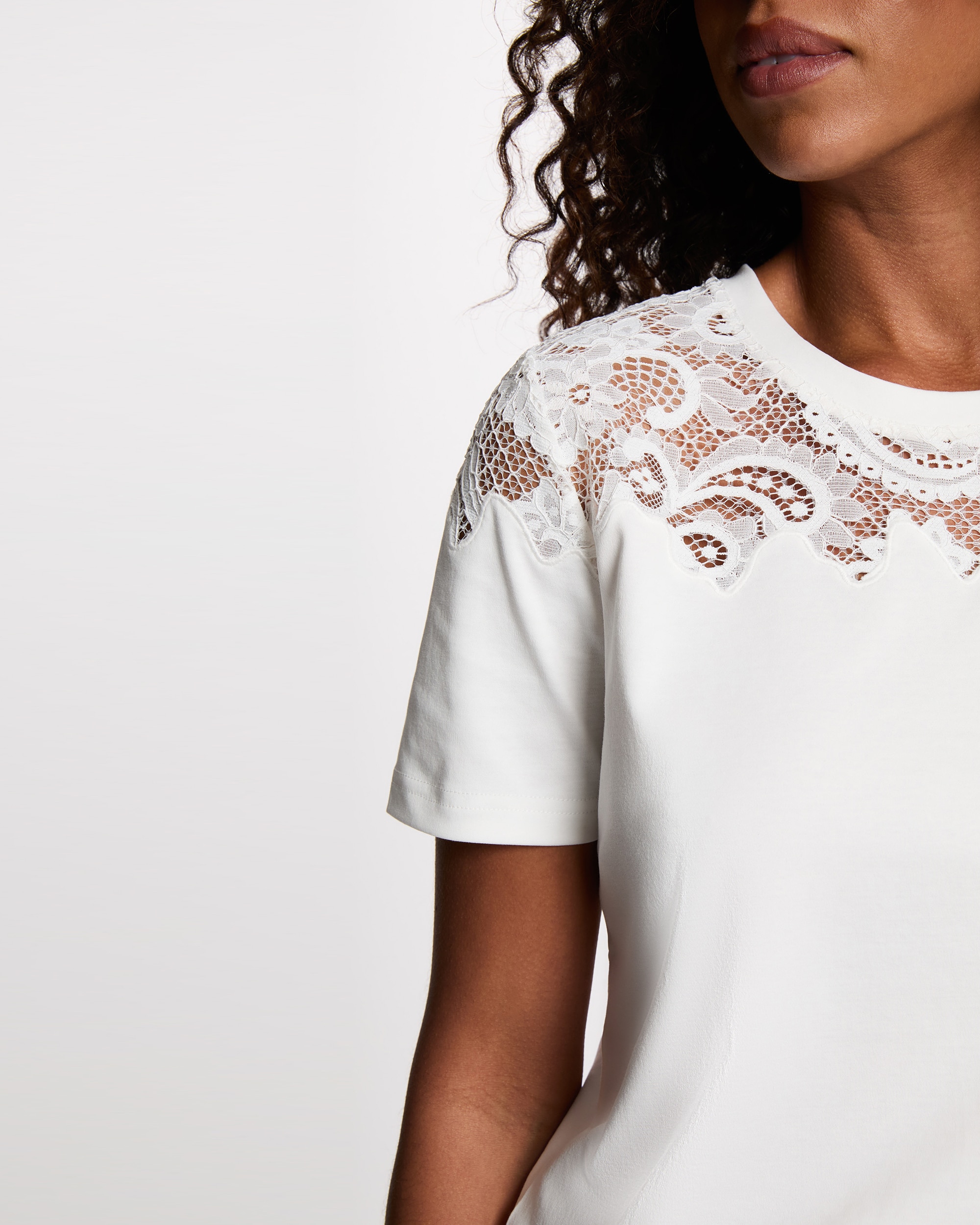 Camiseta de mujer con encaje manga corta - Morgan - Blanco Blanco-4