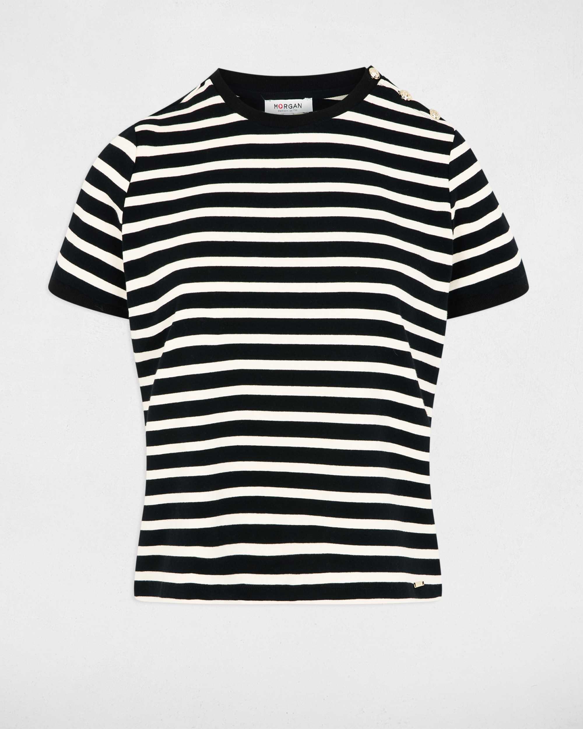 Camiseta de mujer de rayas con cuello redondo - Morgan - Negro Negro-5