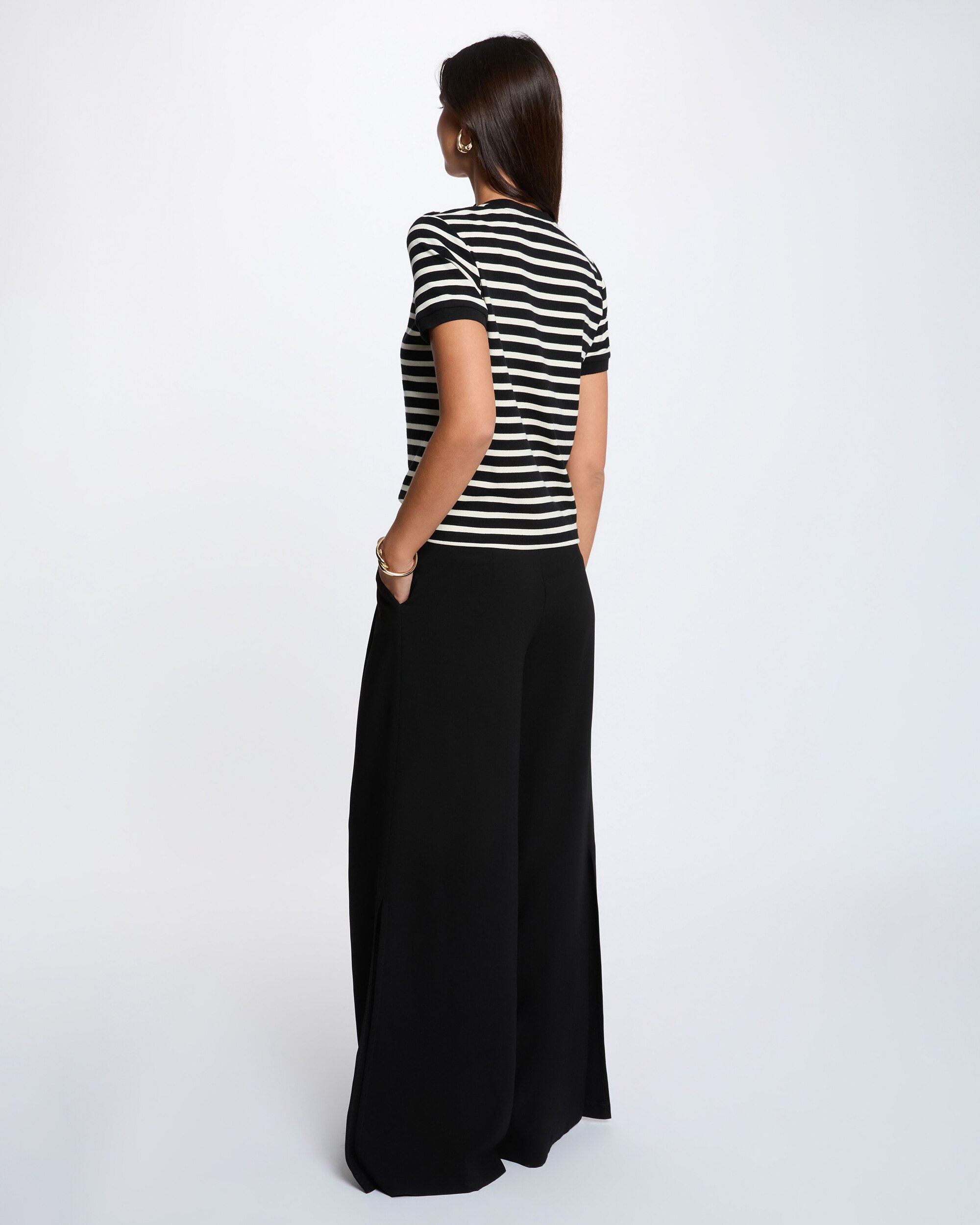 Camiseta de mujer de rayas con cuello redondo - Morgan - Negro Negro-2